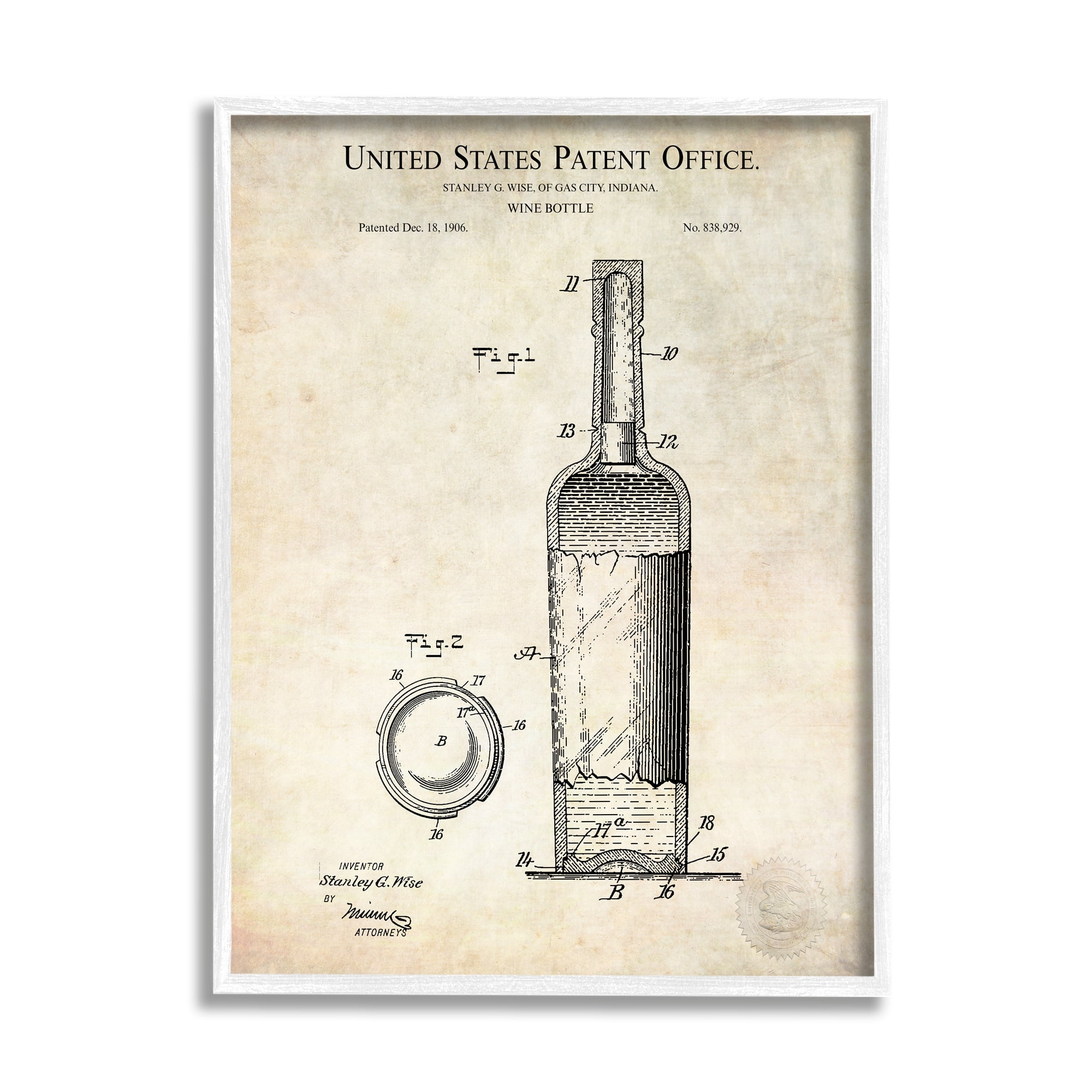 Stupell Industries Patent Text Detailed Wine Bottle Diagram Drawing Framed Wall Art, 16 x 20, Design by Karl Hronek
