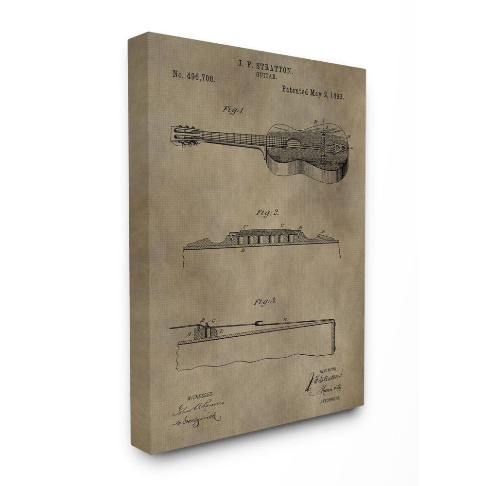 Stupell Industries Patent Vintage Guitar Brown Texture Design Canvas Wall Art by Daniel Sproul