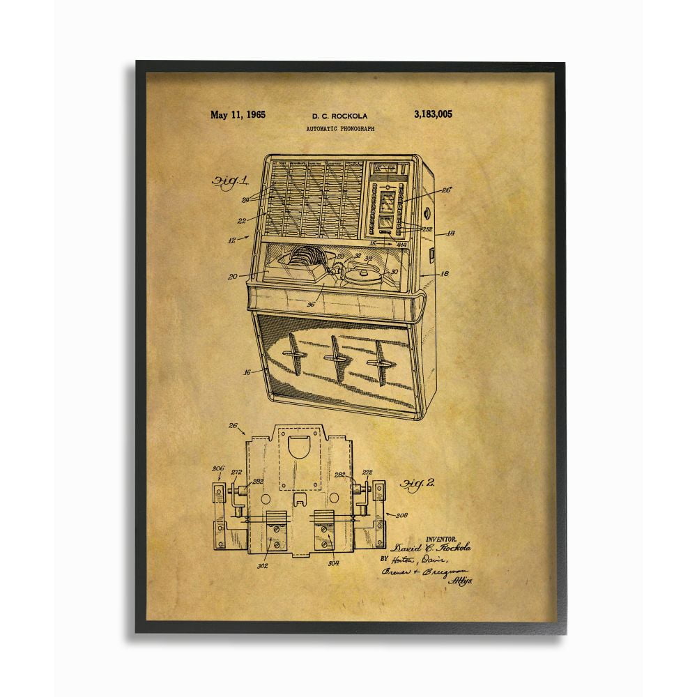 Stupell Industries Patent Vintage Jukebox Brown Texture Design Framed Giclee Texturized Art by Daniel Sproul