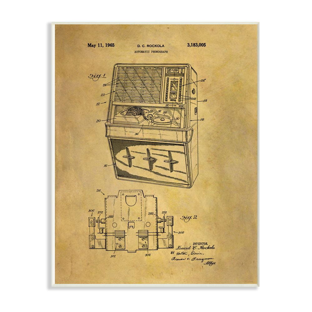 Stupell Industries Patent Vintage Jukebox Brown Texture Design Wall Plaque Art by Daniel Sproul