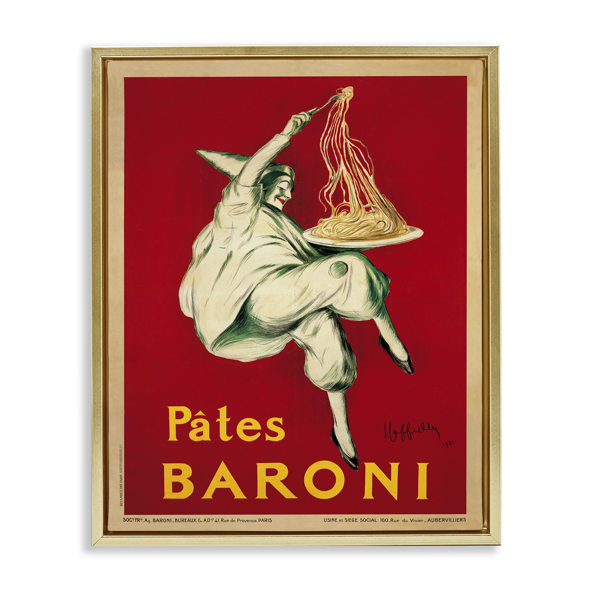 Stupell Industries Pates Baroni Vintage Food Poster Food & Beverage Painting Gold Floater Framed Canvas Art Print Wall Art, 17 x 21