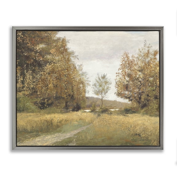 Stupell Industries Path Through Autumn Trees Gray Framed Floater Canvas Wall Art, design by Amber Sterling
