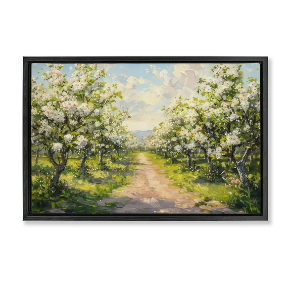 Stupell Industries Path Through Flowering Trees Landscape & Nature Painting Black Floater Framed Canvas Art Print Wall Art, 25 x 17