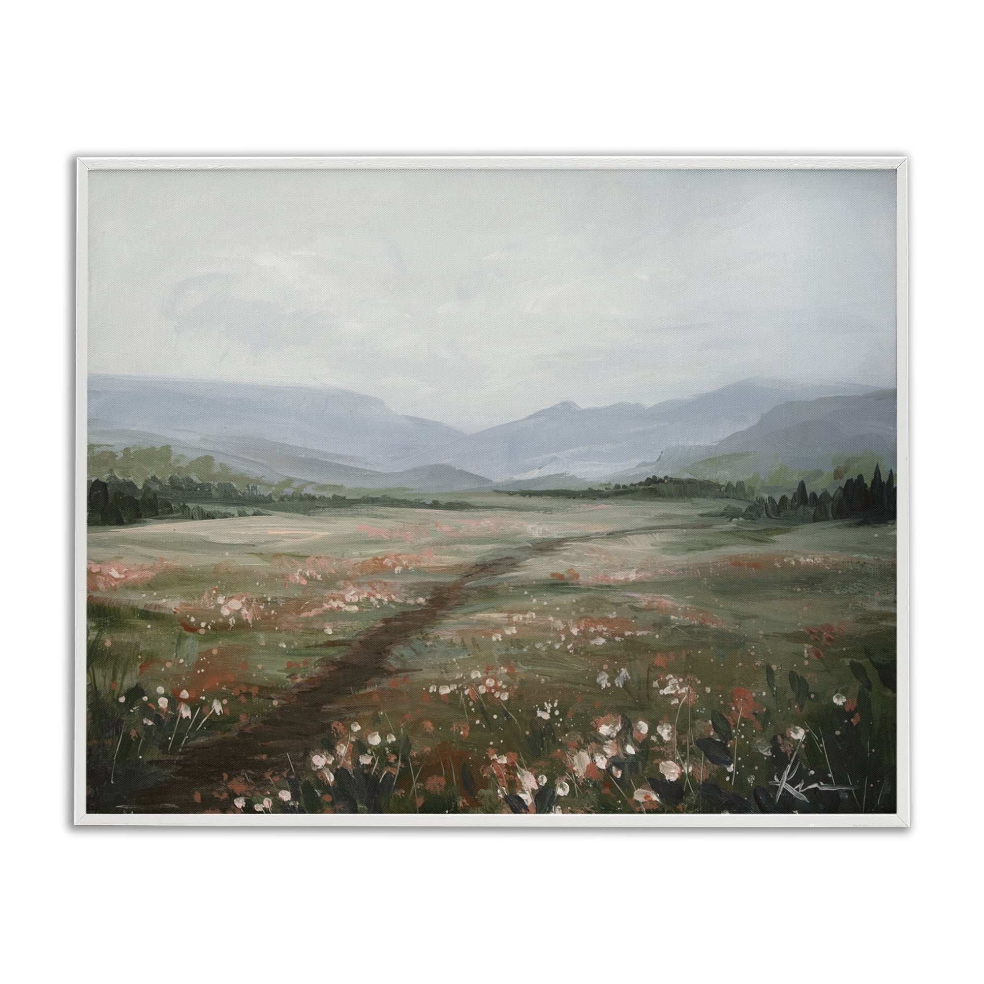 Stupell Industries Path Through Rolling Meadow Landscape & Nature Painting White Framed Art Print Wall Art, 20 x 16