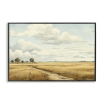 Stupell Industries Path Through Vast Grassland Landscape & Nature Painting Black Framed Art Print Wall Art, 18 x 12