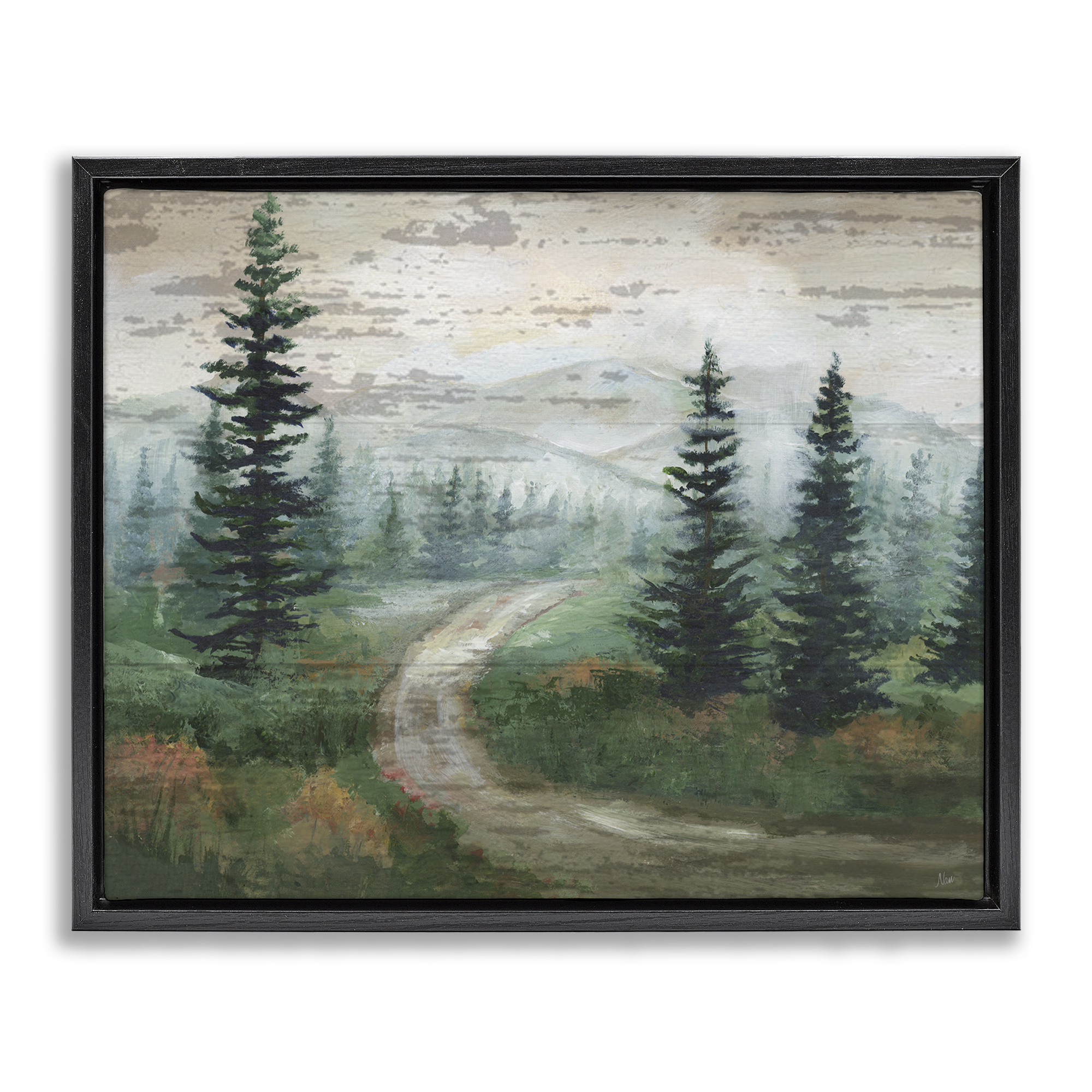 Stupell Industries Path Through Wilderness Landscape & Nature Painting Black Floater Framed Canvas Art Print Wall Art, 21 x 17