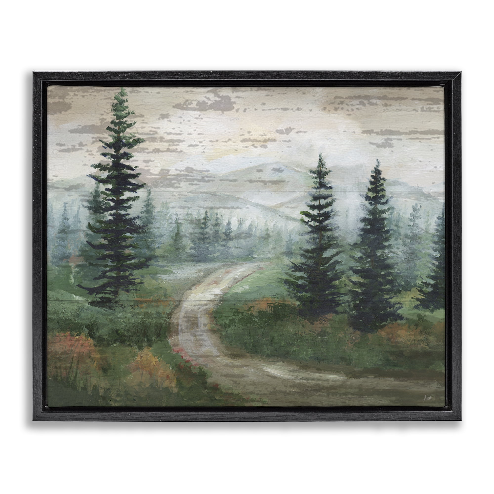 Stupell Industries Path Through Wilderness Landscape & Nature Painting Black Floater Framed Canvas Art Print Wall Art, 31 x 25