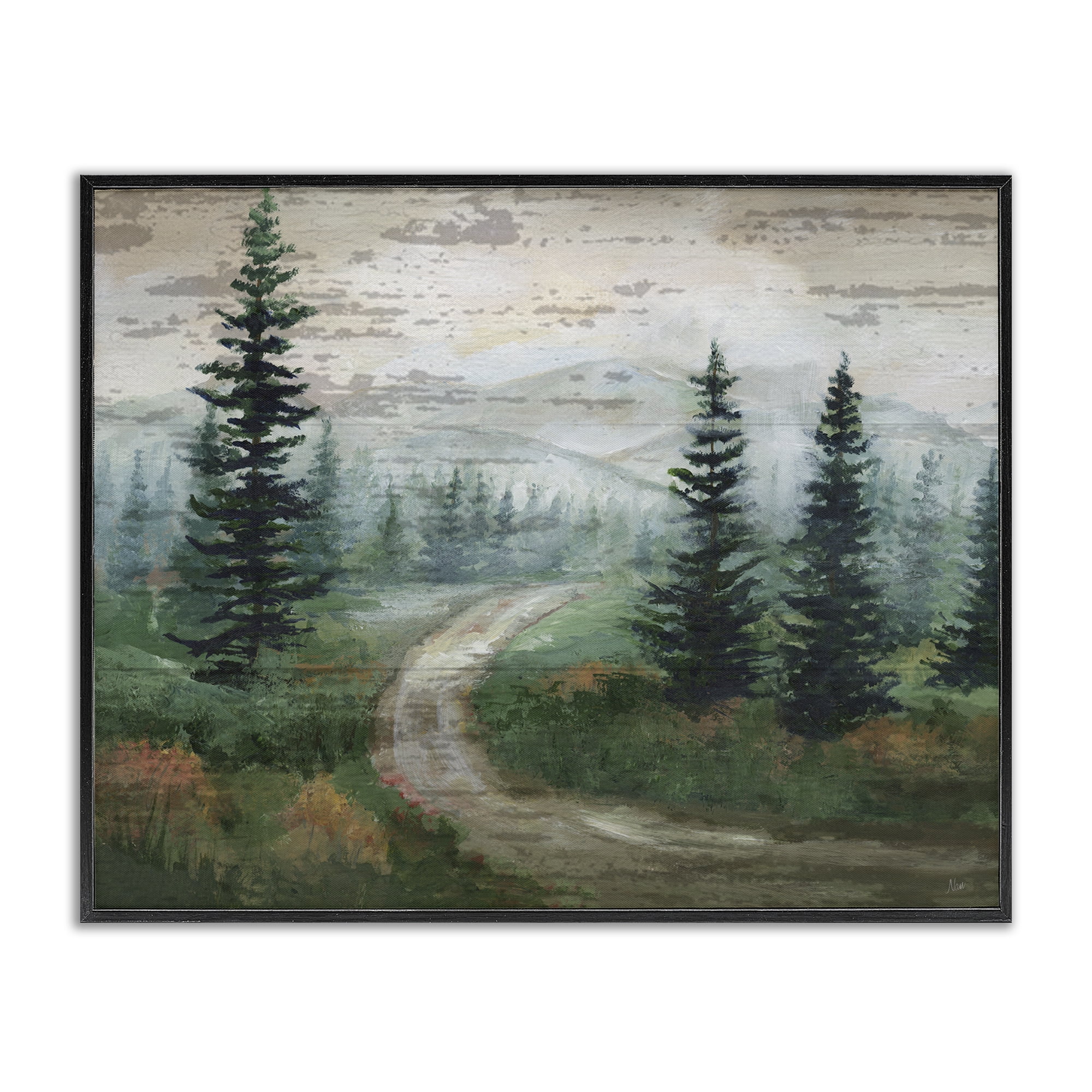 Stupell Industries Path Through Wilderness Landscape & Nature Painting Black Framed Art Print Wall Art, 20 x 16
