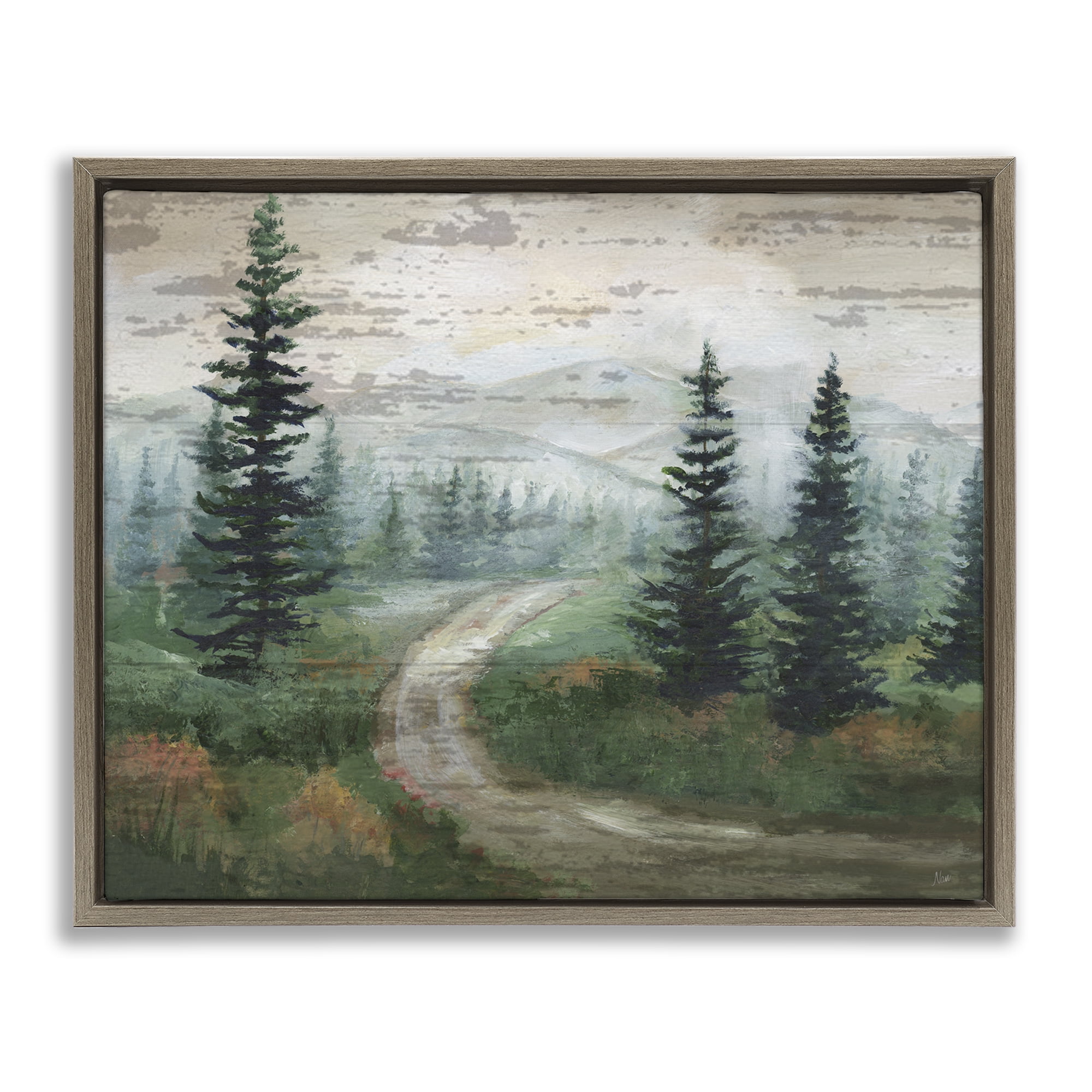 Stupell Industries Path Through Wilderness Landscape & Nature Painting Brown Floater Framed Canvas Art Print Wall Art, 31 x 25