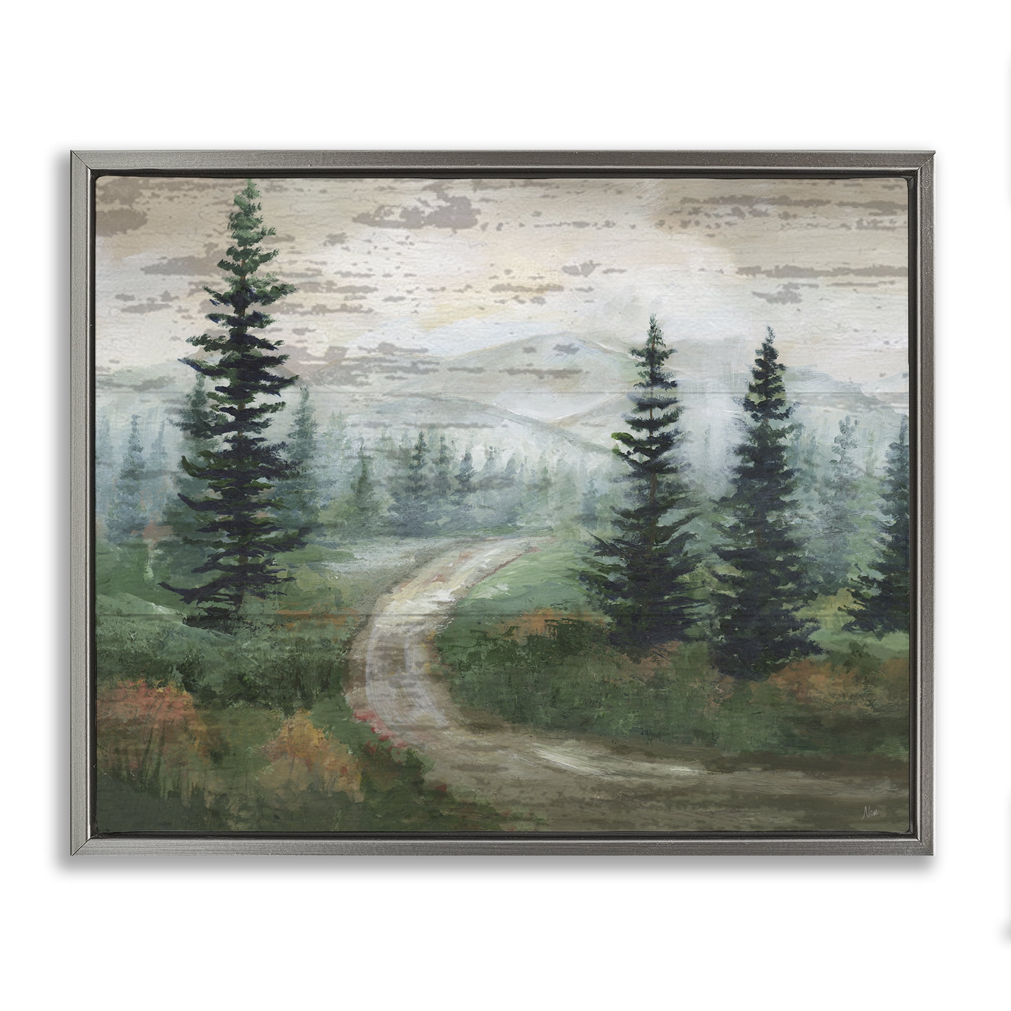 Stupell Industries Path Through Wilderness Landscape & Nature Painting Gray Floater Framed Canvas Art Print Wall Art, 21 x 17
