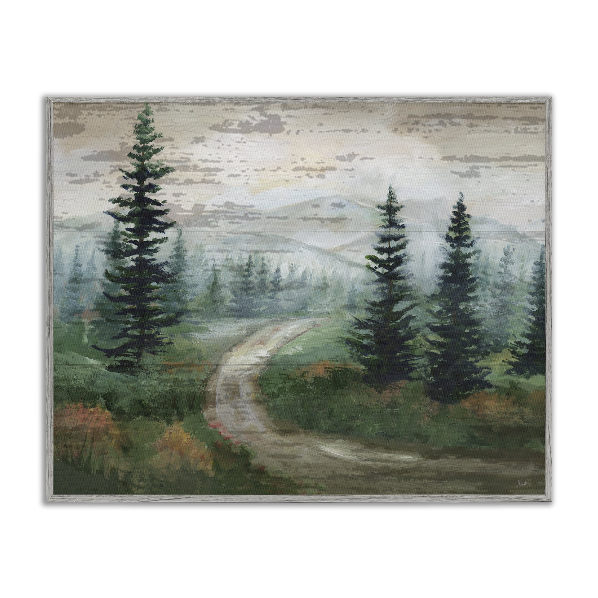 Stupell Industries Path Through Wilderness Landscape & Nature Painting Gray Framed Art Print Wall Art, 20 x 16