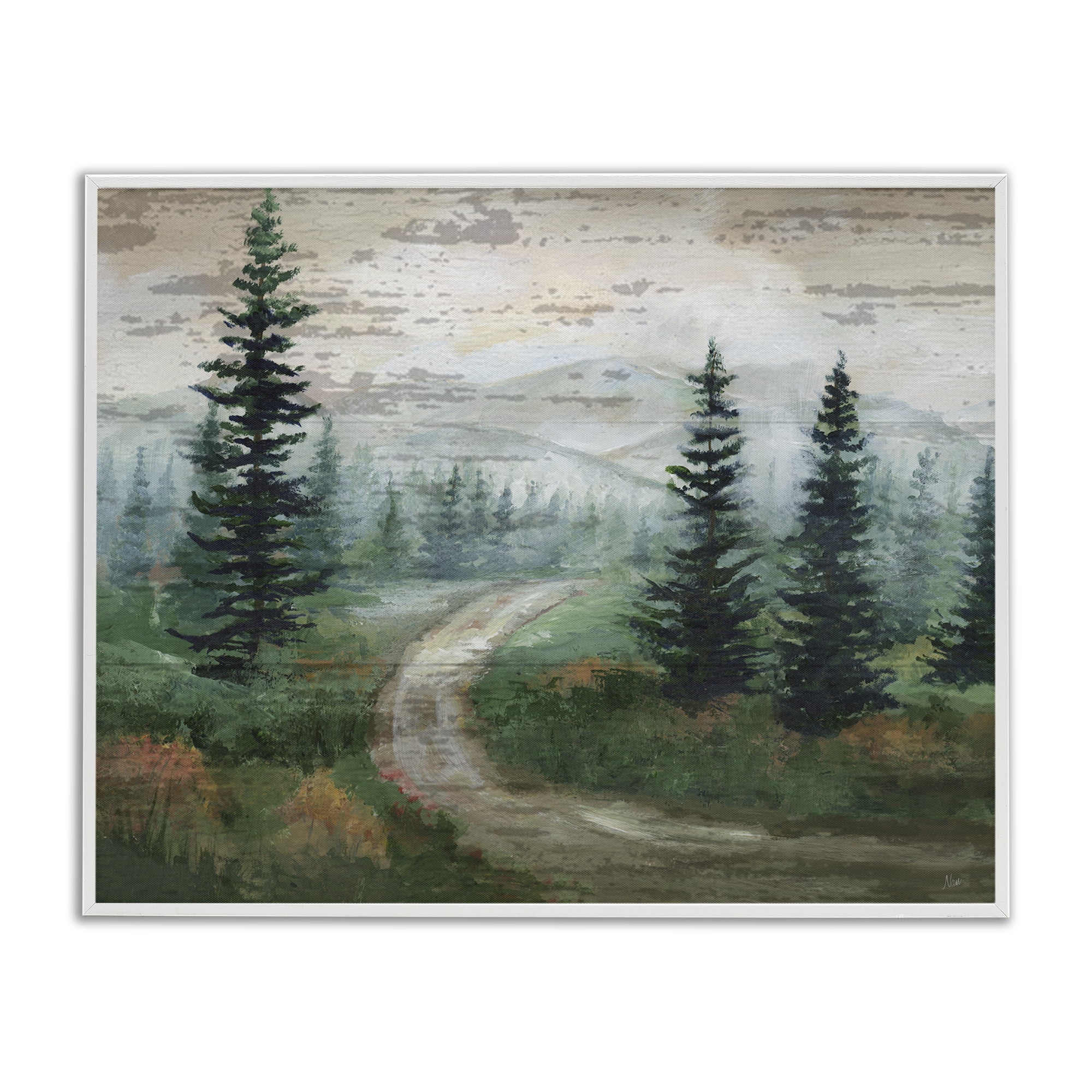 Stupell Industries Path Through Wilderness Landscape & Nature Painting White Framed Art Print Wall Art, 30 x 24