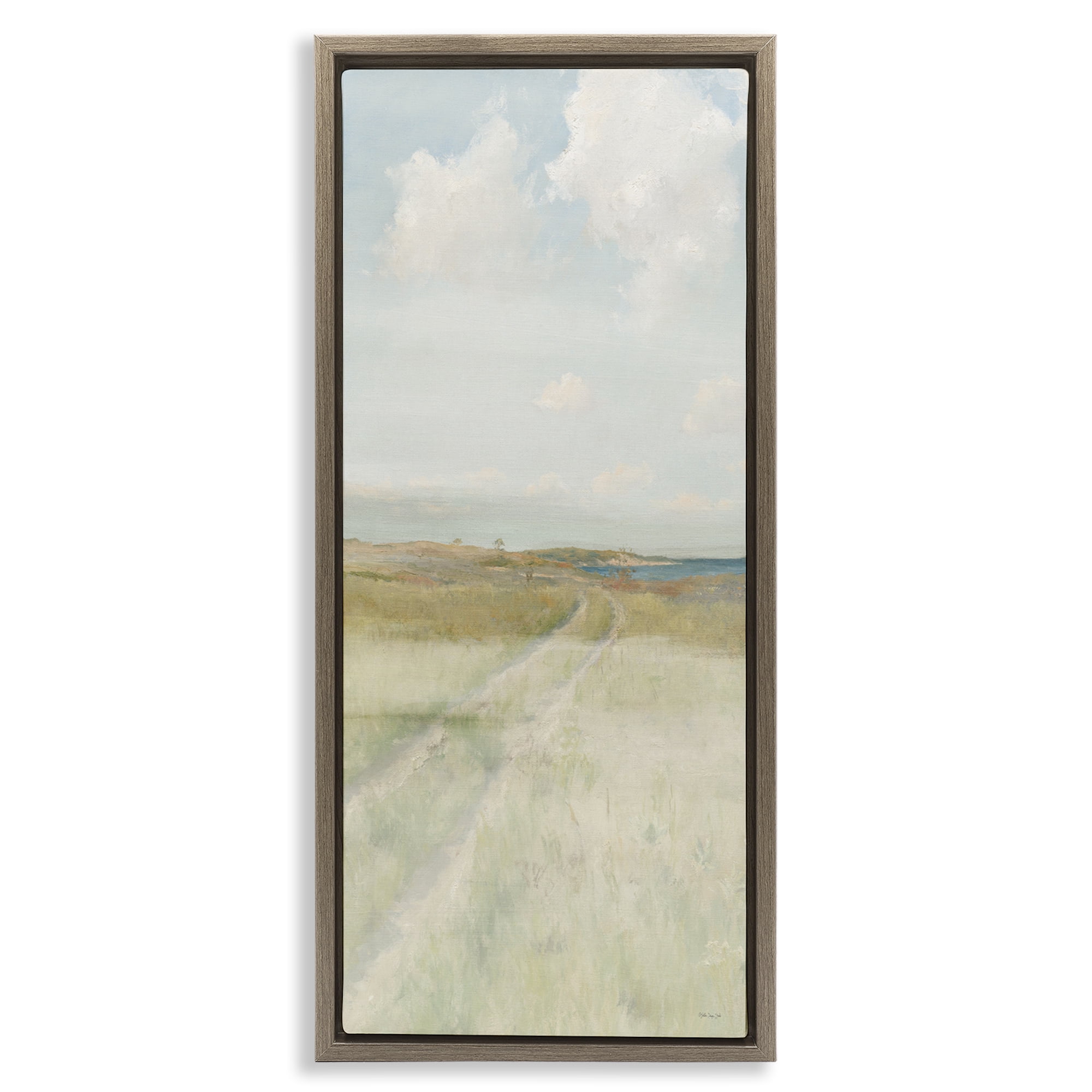 Stupell Industries Path To Beach Landscape Painting Brown Floater Framed Canvas Art Print Wall Art, 11 x 25