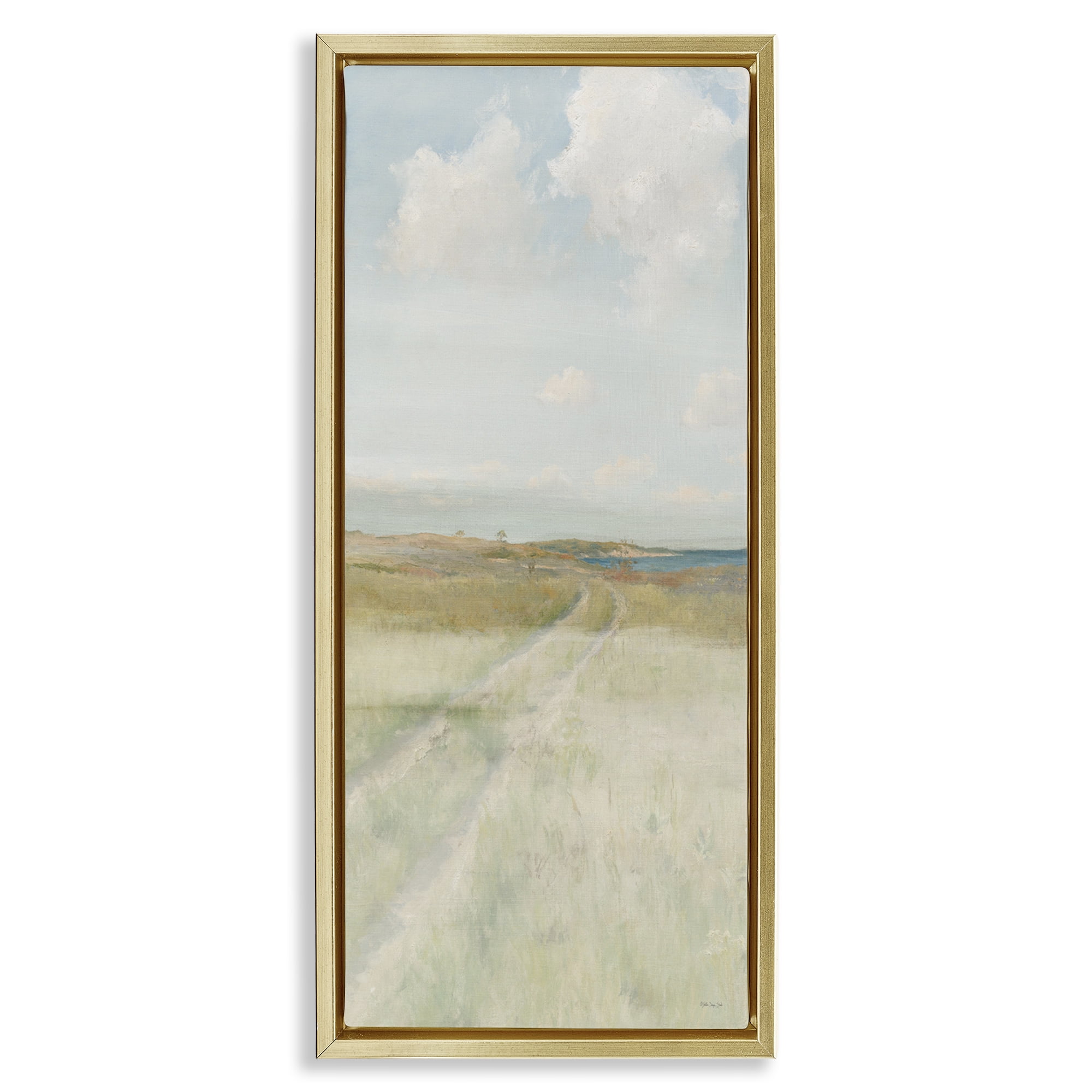 Stupell Industries Path To Beach Landscape Painting Gold Floater Framed Canvas Art Print Wall Art, 11 x 25