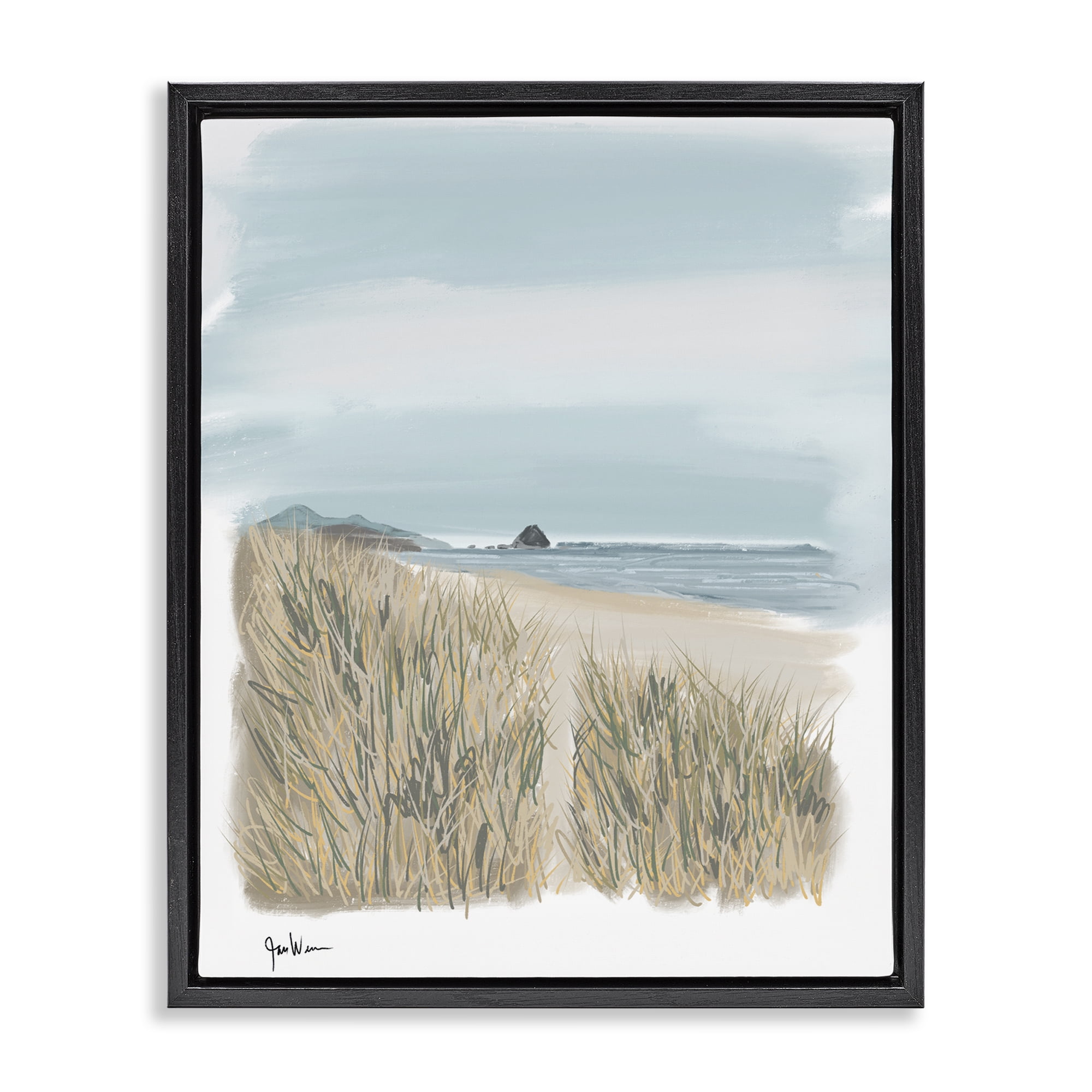 Stupell Industries Path To Calm Beach Landscape & Nature Painting Black Floater Framed Canvas Art Print Wall Art, 25 x 31