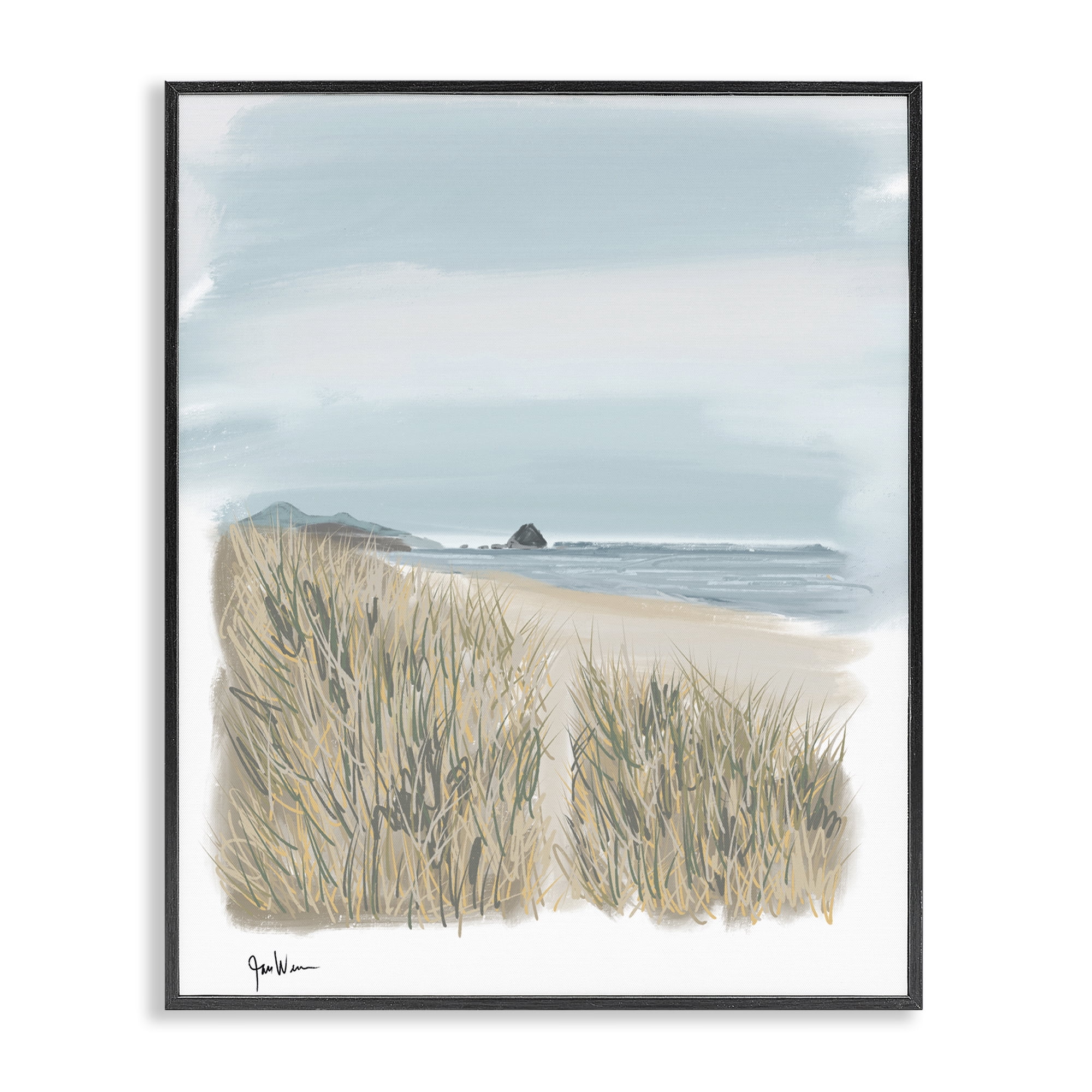 Stupell Industries Path To Calm Beach Landscape & Nature Painting Black Framed Art Print Wall Art, 16 x 20