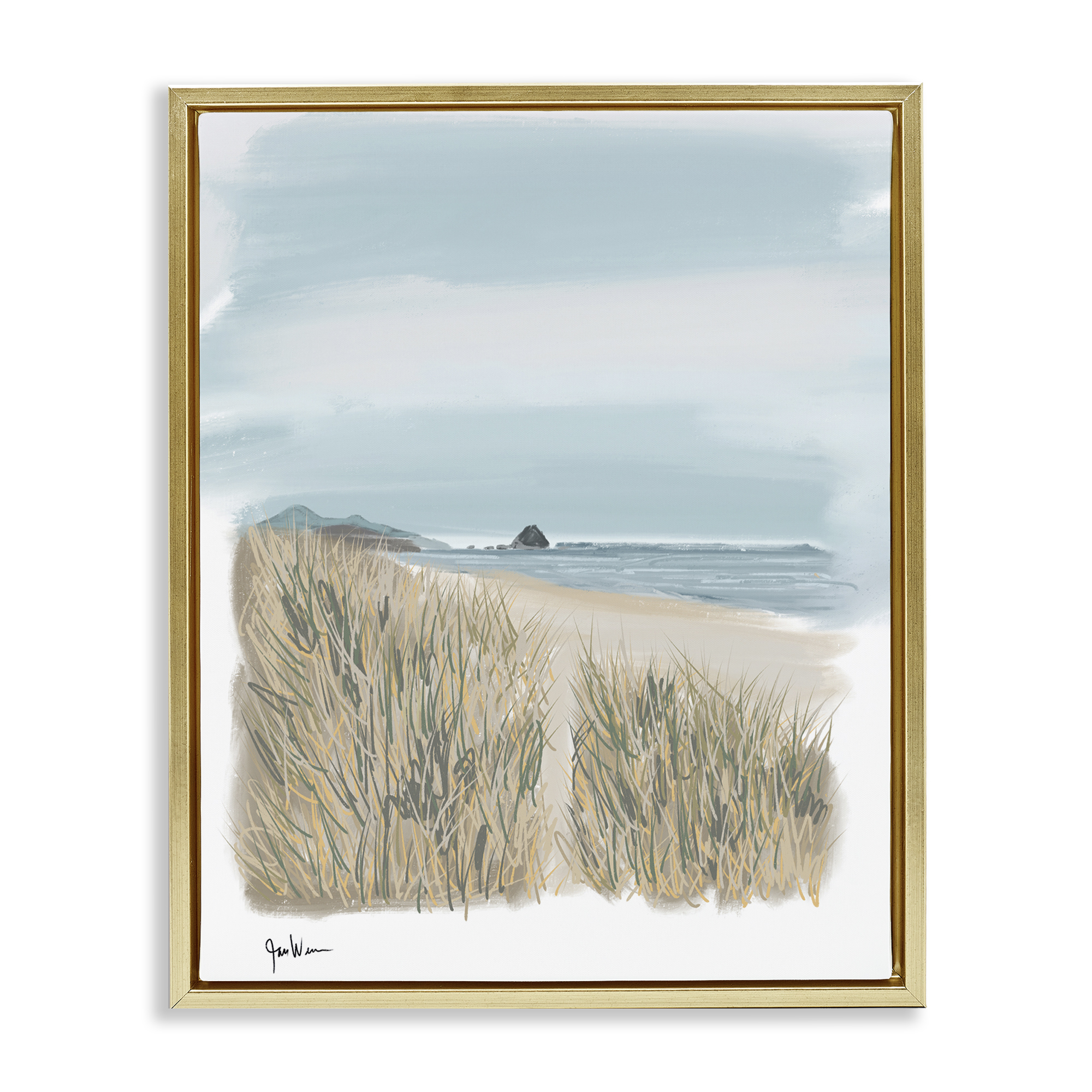 Stupell Industries Path To Calm Beach Landscape & Nature Painting Gold Floater Framed Canvas Art Print Wall Art, 25 x 31