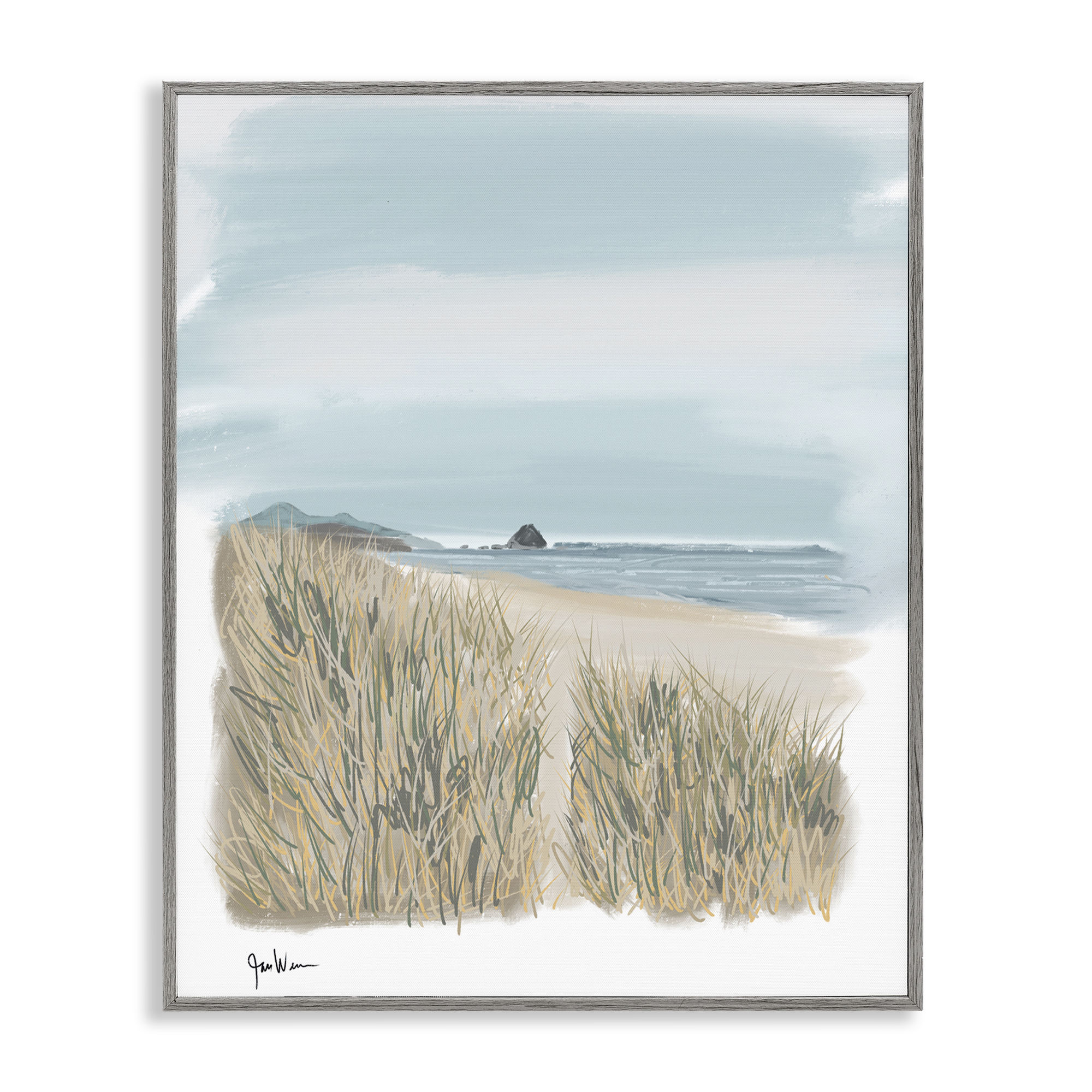 Stupell Industries Path To Calm Beach Landscape & Nature Painting Gray Framed Art Print Wall Art, 24 x 30