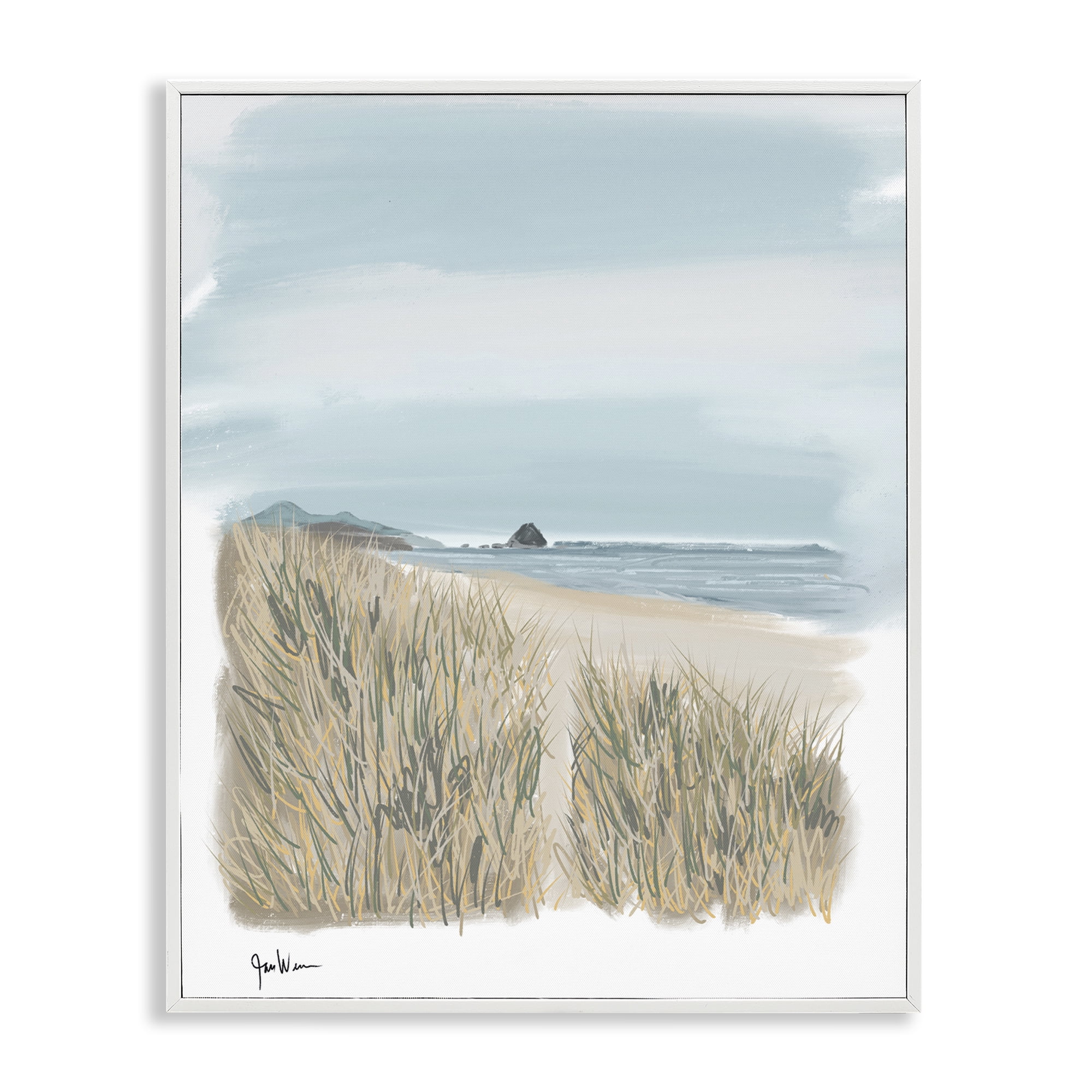 Stupell Industries Path To Calm Beach Landscape & Nature Painting White Framed Art Print Wall Art, 24 x 30