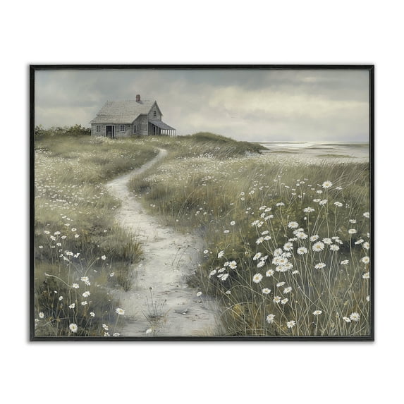 Stupell Industries Path To Coastal Cottage Landscape & Nature Painting Black Framed Art Print Wall Art, 14 x 11