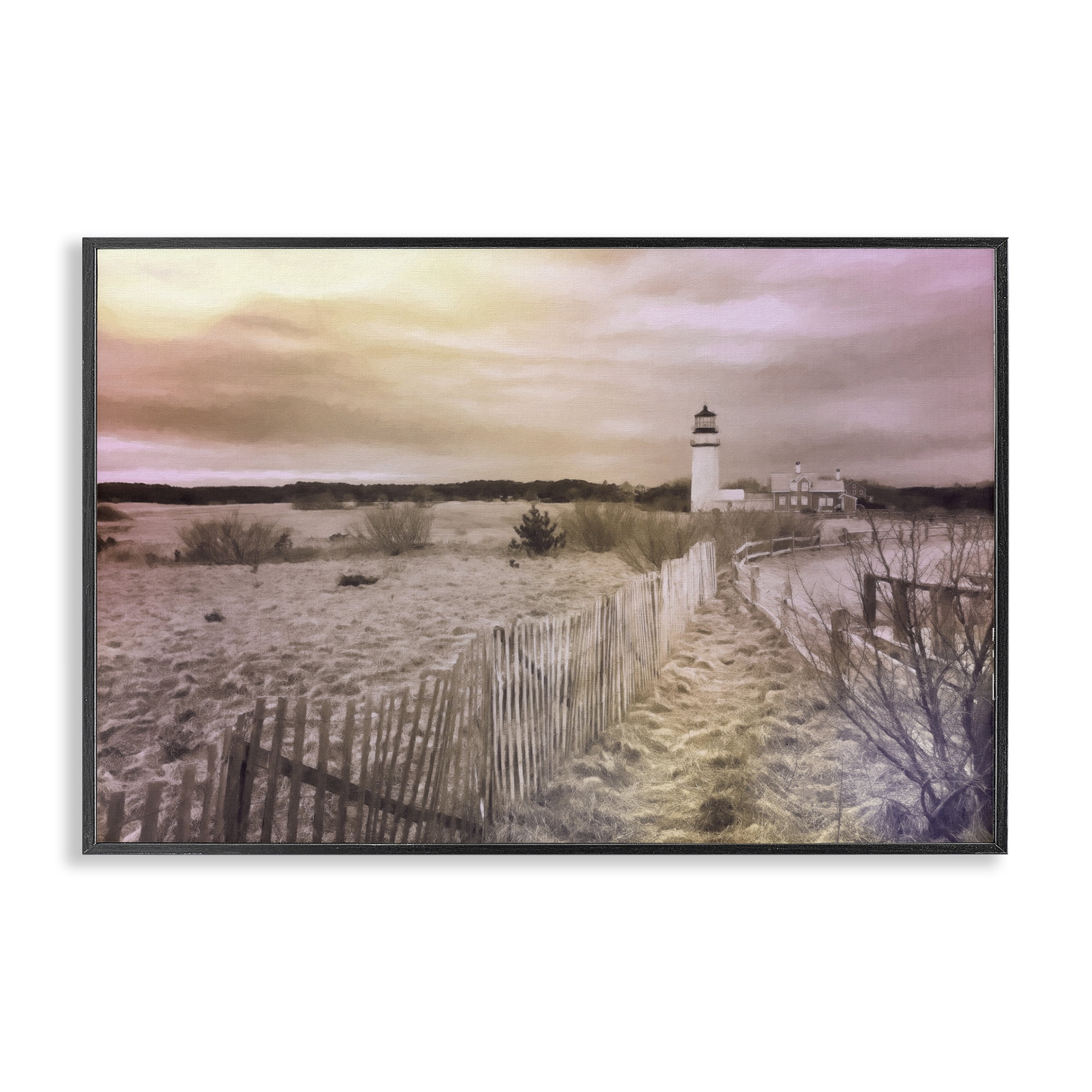 Stupell Industries Path To Lighthouse View Nautical & Beach Painting Black Framed Art Print Wall Art, 30 x 20