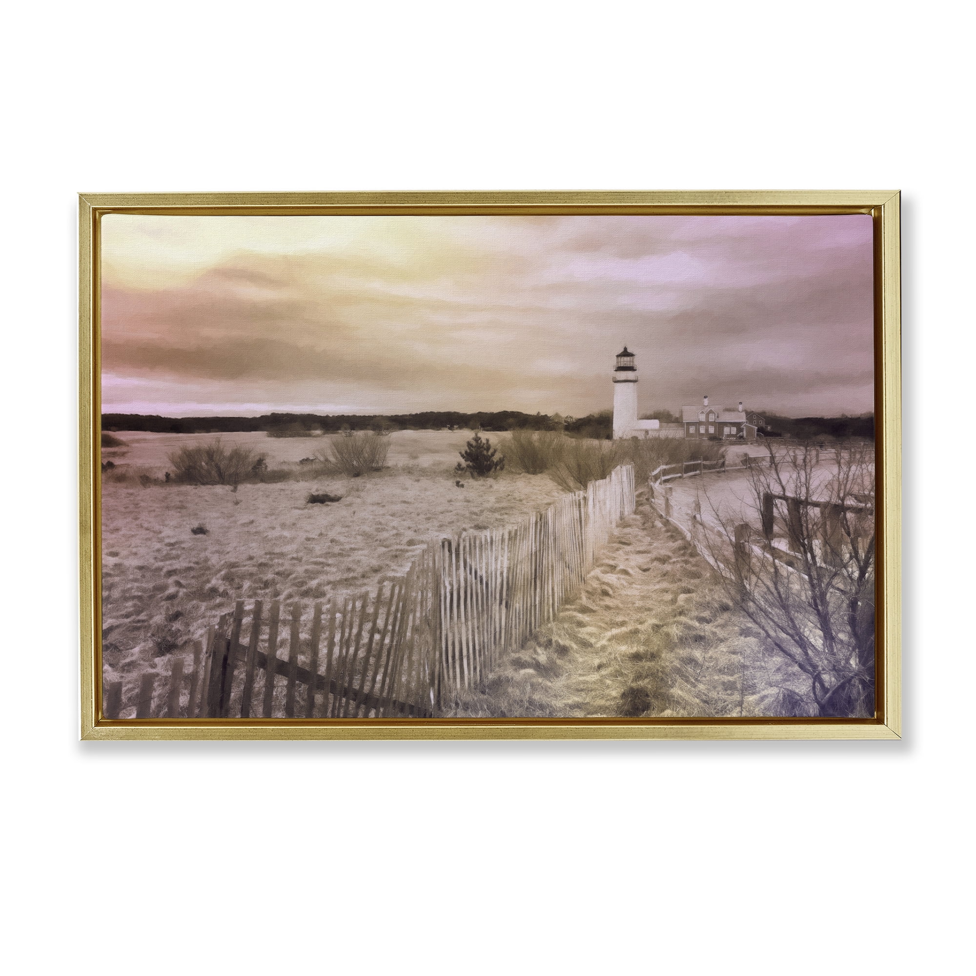 Stupell Industries Path To Lighthouse View Nautical & Beach Painting Gold Floater Framed Canvas Art Print Wall Art, 31 x 21
