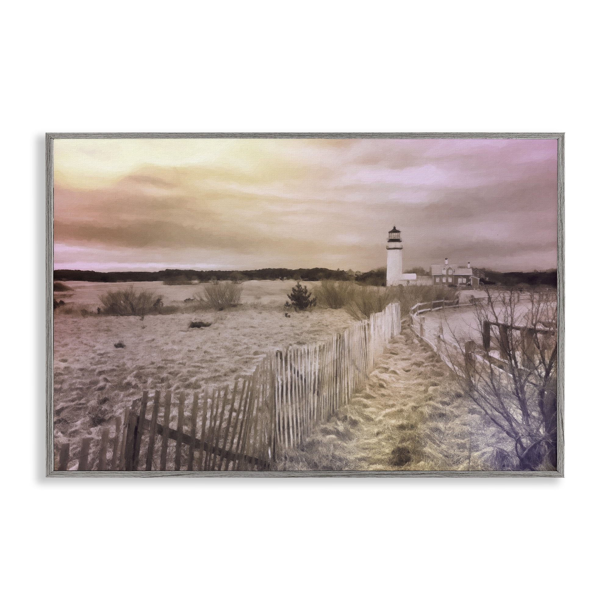 Stupell Industries Path To Lighthouse View Nautical & Beach Painting Gray Framed Art Print Wall Art, 18 x 12