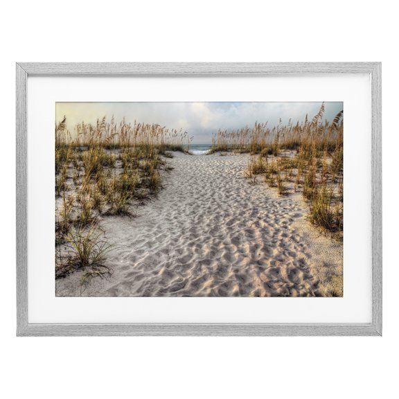 Stupell Industries Path To The Beach Footprints Gray Framed Print Under Glass design by Michael Cahill, 17 x 23