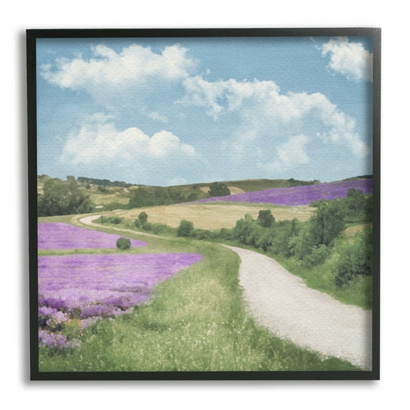 Stupell Industries Path in Lavender Field Nature Painting Black Framed Art Print Wall Art, 12 x 12