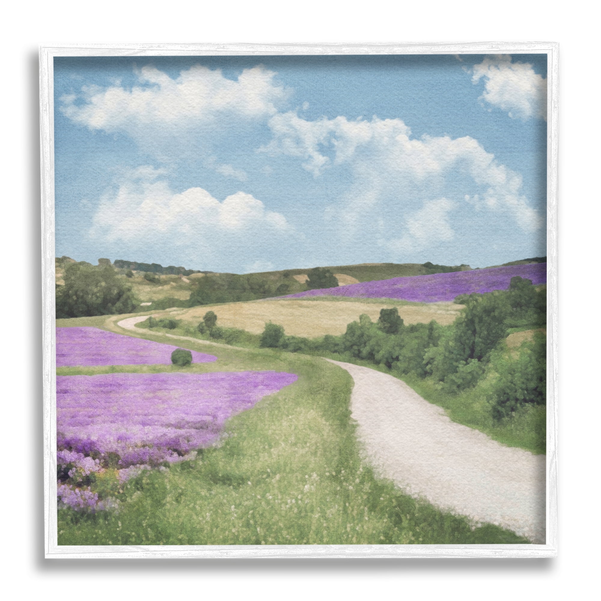 Stupell Industries Path in Lavender Field Nature Painting White Framed Art Print Wall Art, 12 x 12