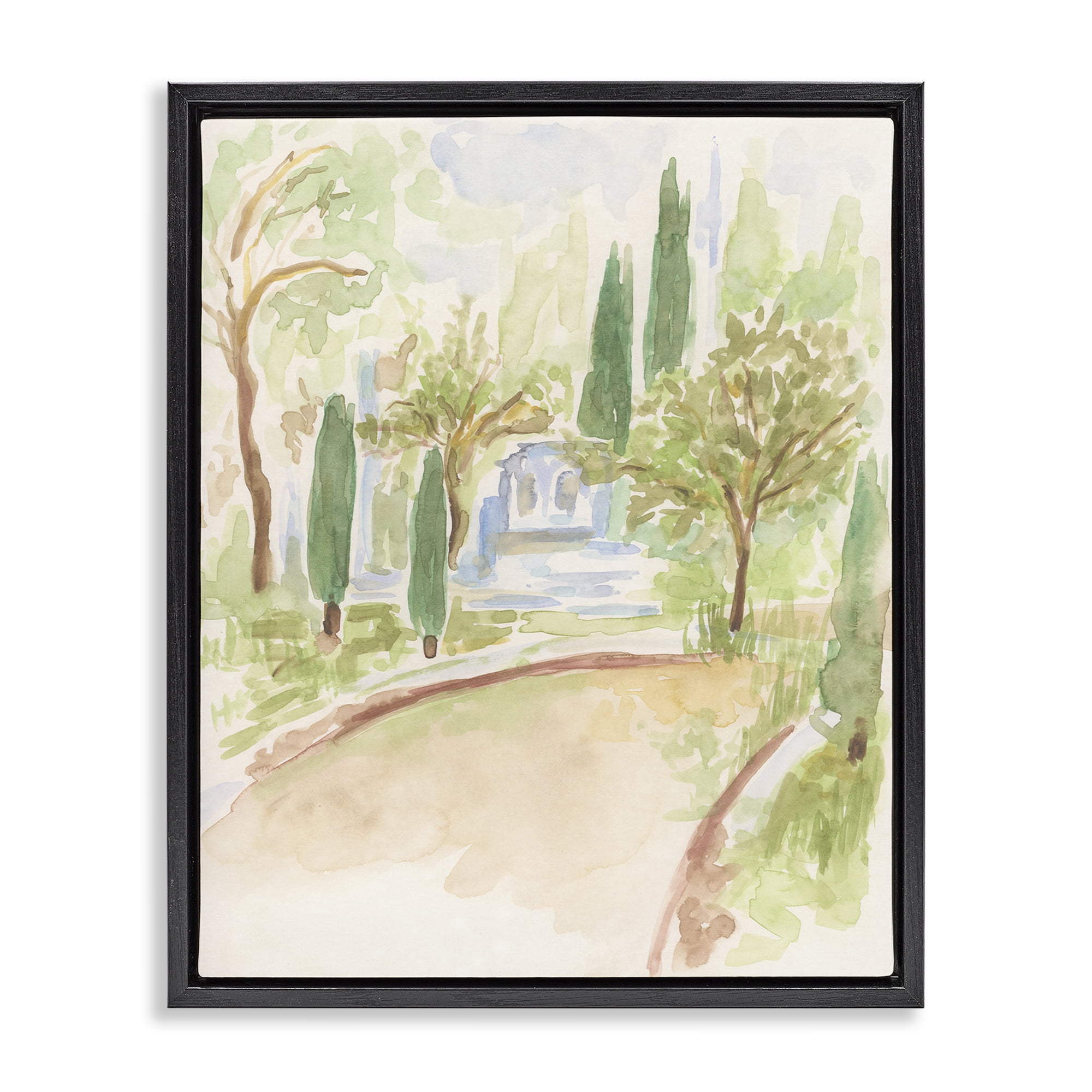 Stupell Industries Path to Cottage Abstract Landscape & Nature Painting Black Floater Framed Canvas Art Print Wall Art, 25 x 31