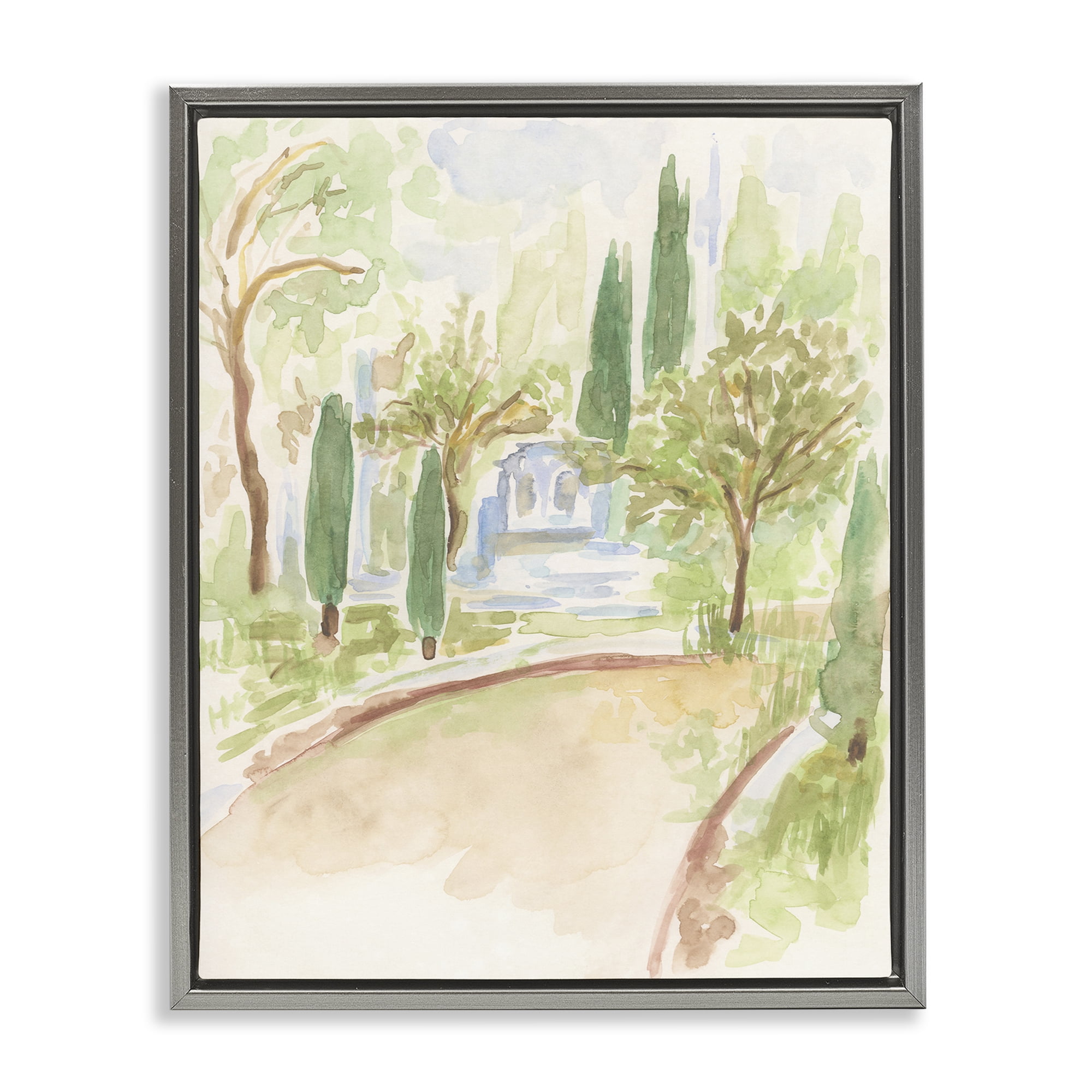 Stupell Industries Path to Cottage Abstract Landscape & Nature Painting Gray Floater Framed Canvas Art Print Wall Art, 17 x 21