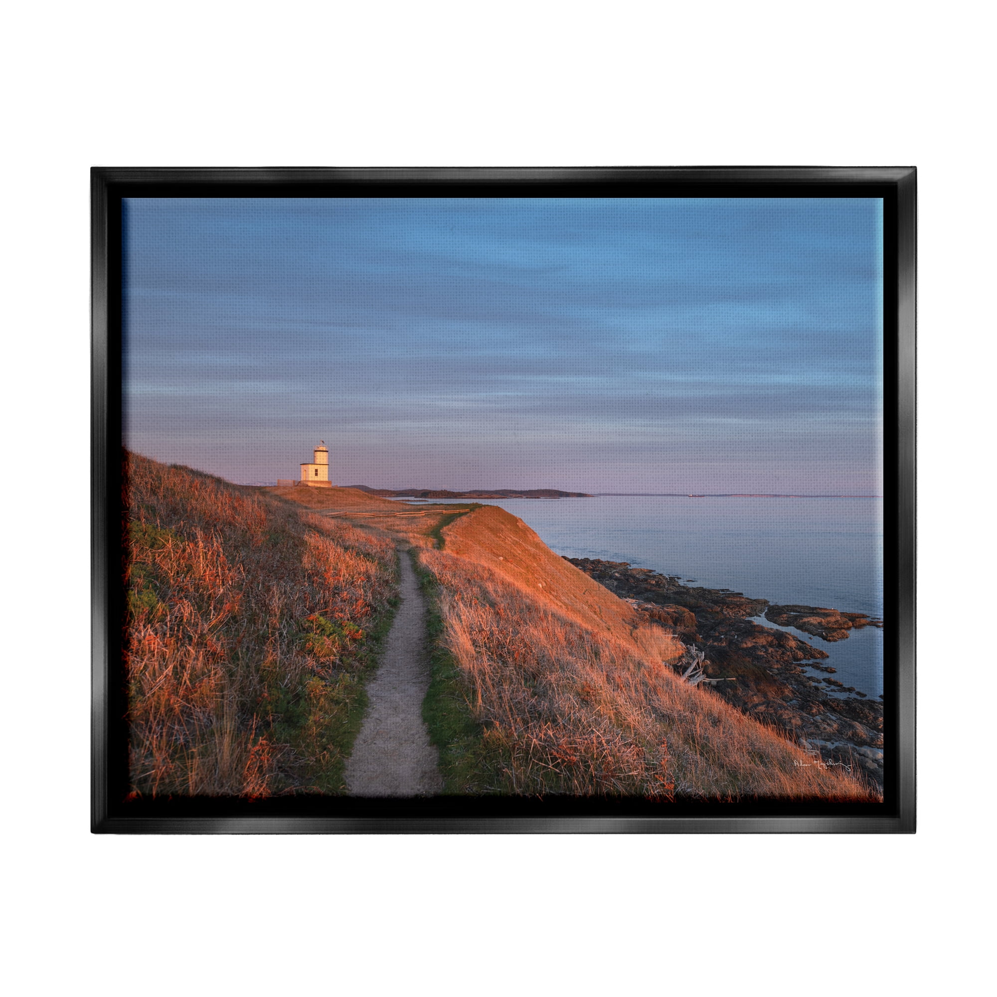 Stupell Industries Path to Lighthouse Landscape Photography Black Floater Framed Canvas Art Print Wall Art, 31 x 25