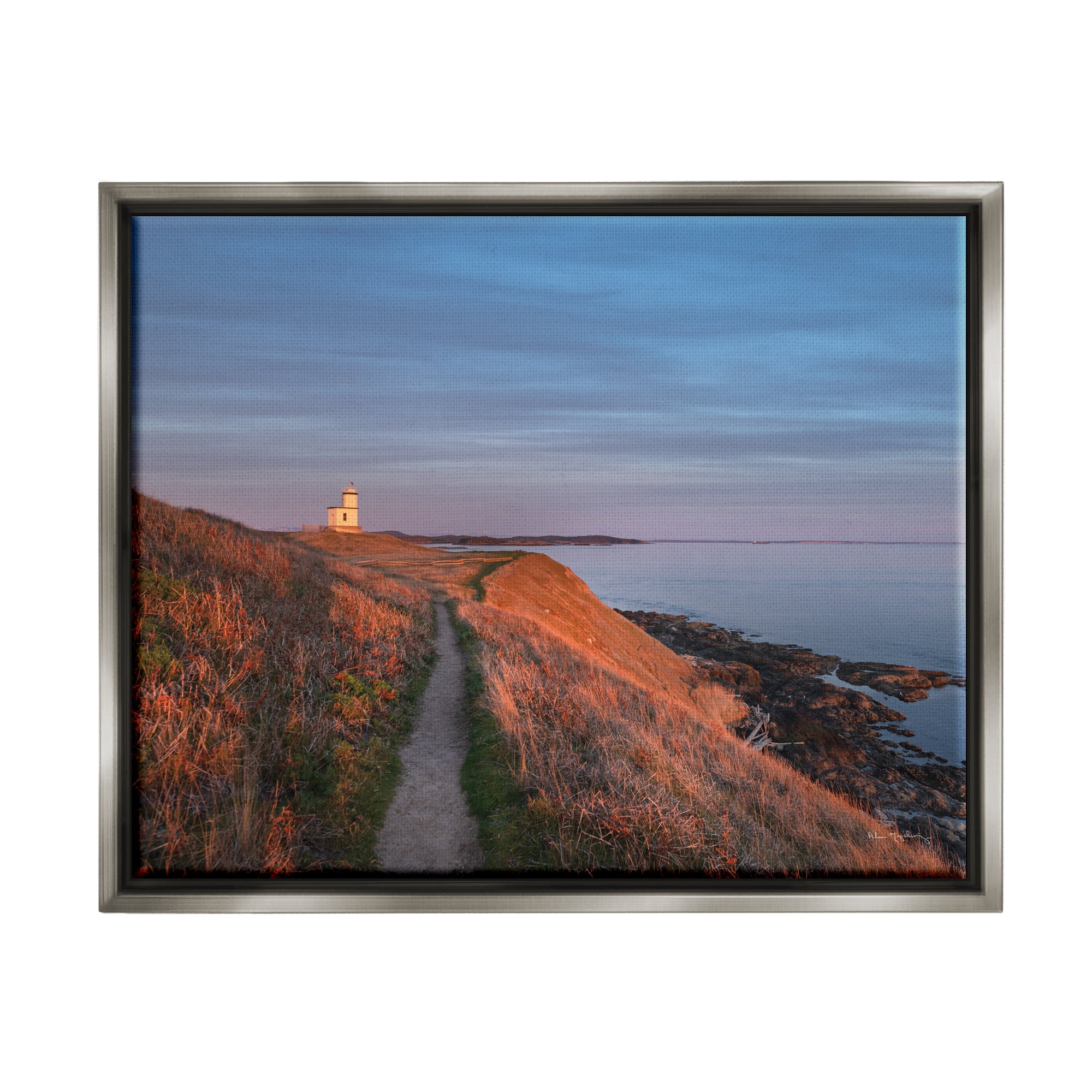 Stupell Industries Path to Lighthouse Landscape Photography Gray Floater Framed Canvas Art Print Wall Art, 31 x 25