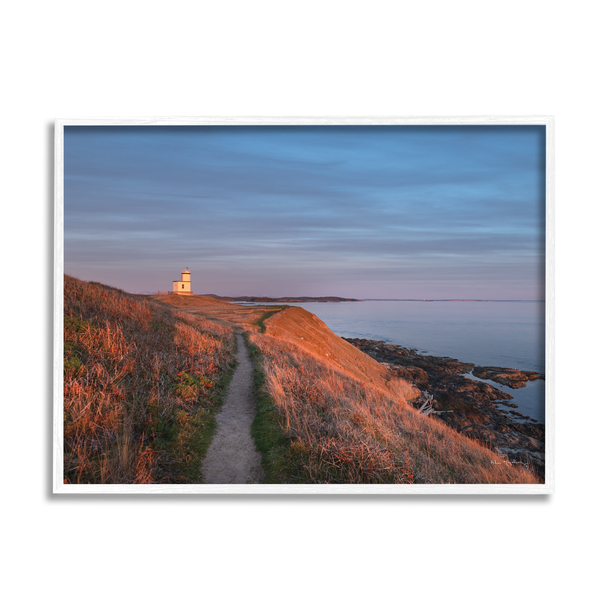 Stupell Industries Path to Lighthouse Landscape Photography White Framed Art Print Wall Art, 14 x 11