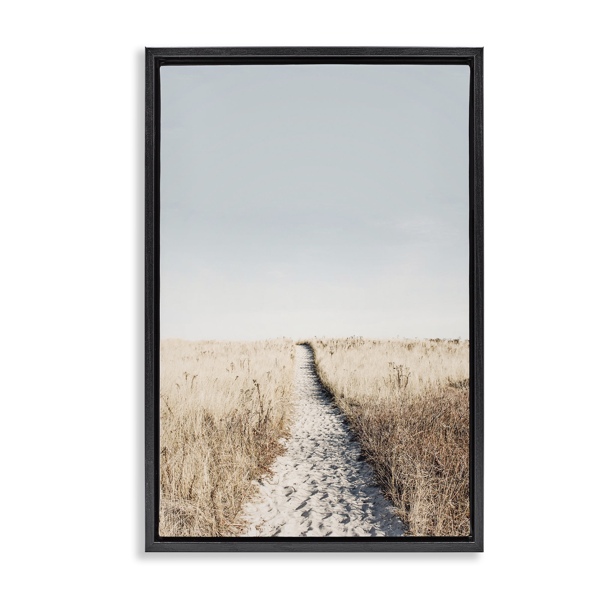 Stupell Industries Path with Sandy Footprints Landscape & Nature Photography Black Floater Framed Canvas Art Print Wall Art, 21 x 31