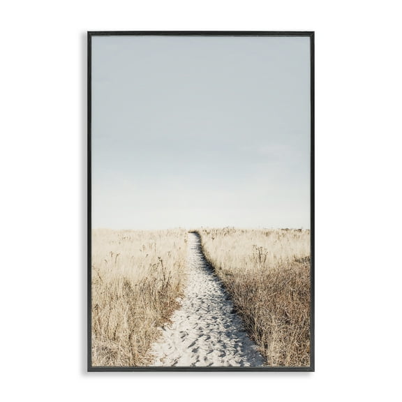 Stupell Industries Path with Sandy Footprints Landscape & Nature Photography Black Framed Art Print Wall Art, 12 x 18