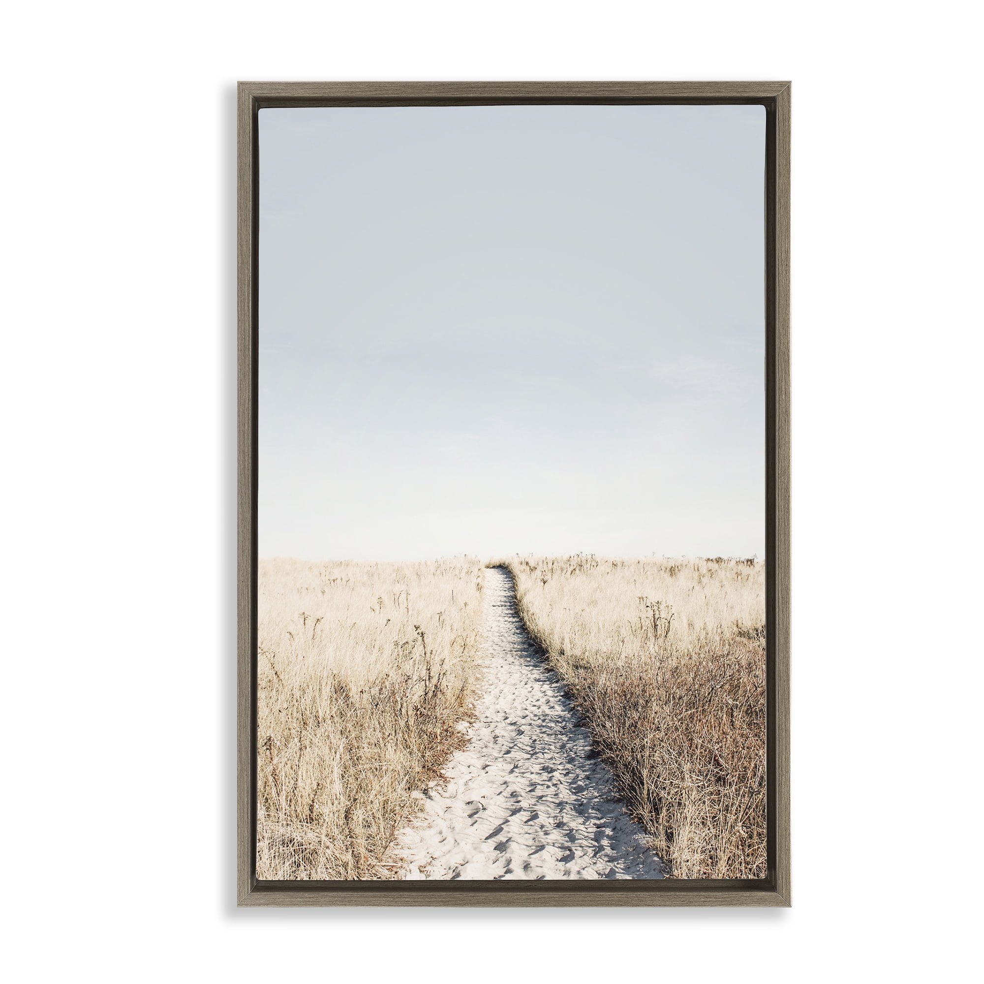 Stupell Industries Path with Sandy Footprints Landscape & Nature Photography Brown Floater Framed Canvas Art Print Wall Art, 17 x 25