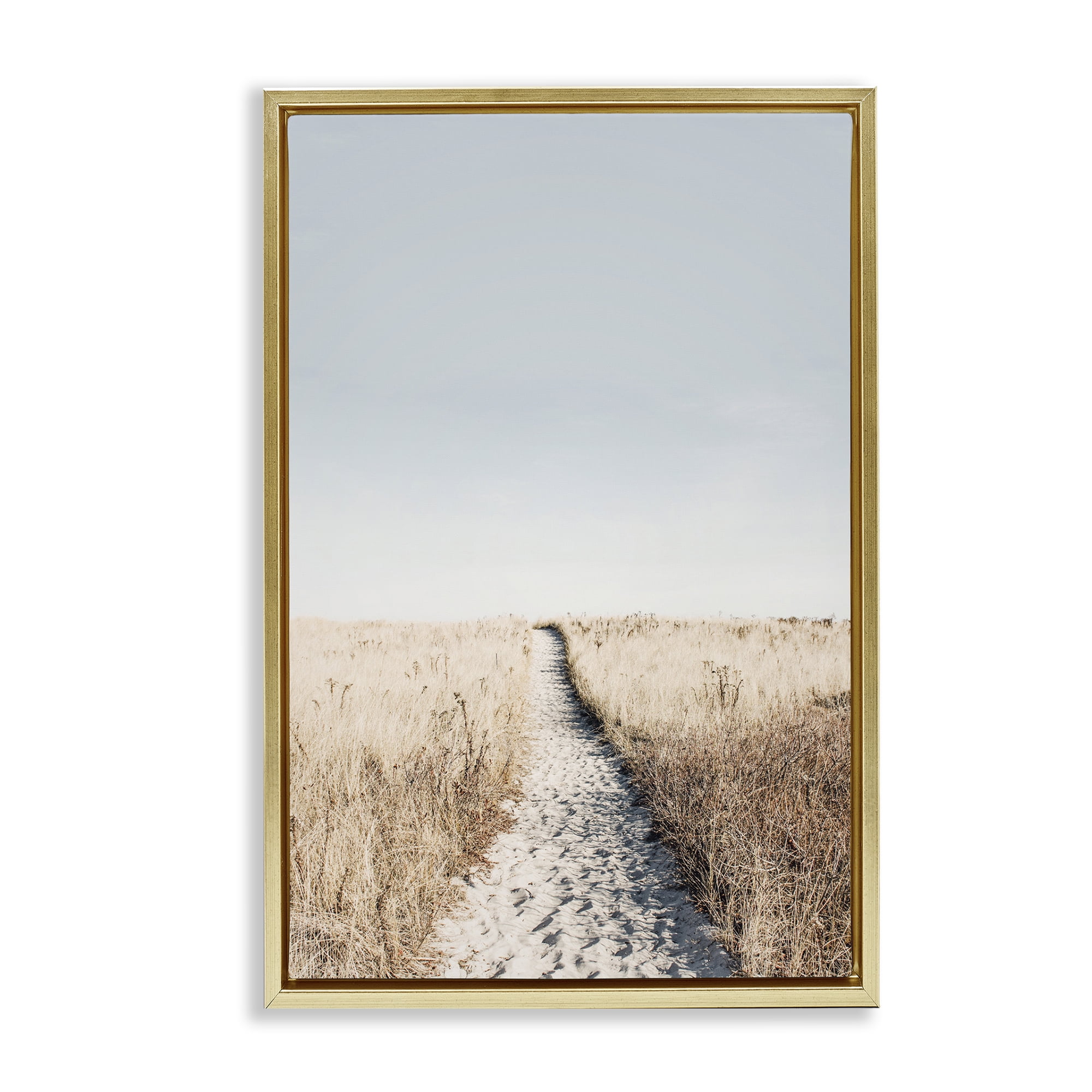 Stupell Industries Path with Sandy Footprints Landscape & Nature Photography Gold Floater Framed Canvas Art Print Wall Art, 17 x 25