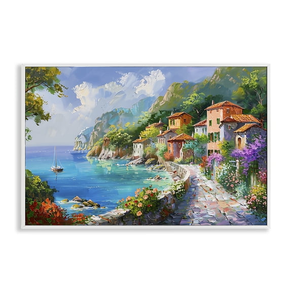 Stupell Industries Pathway Along Coast Scenic & Cityscapes Painting White Framed Art Print Wall Art, 24 x 16