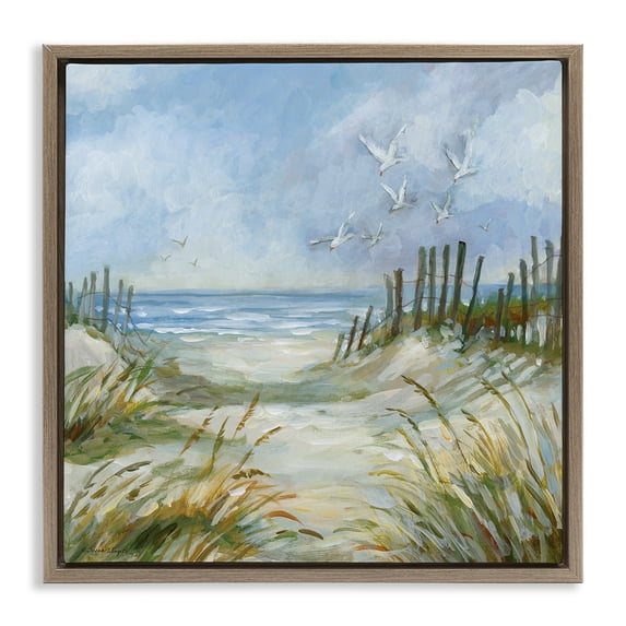 Stupell Industries Pathway Beach Grasses Beach Painting Brown Floater Framed Canvas Art Print Wall Art, 18 x 18