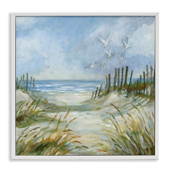 Stupell Industries Pathway Beach Grasses Beach Painting White Framed Art Print Wall Art, 12 x 12