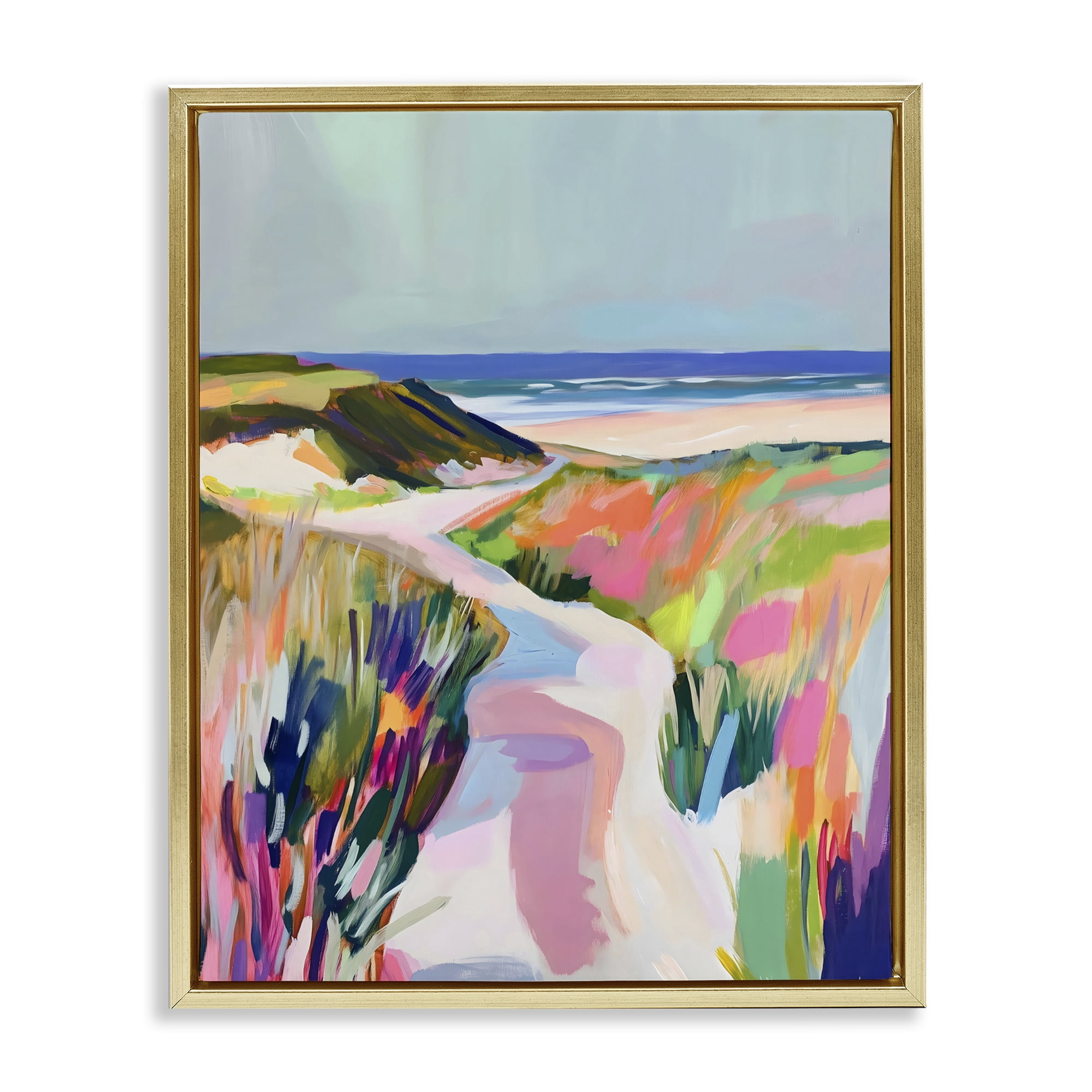 Stupell Industries Pathway Through Pastel Sand Dunes Gold Framed Floater Canvas Wall Art, design by The Prints Vibe