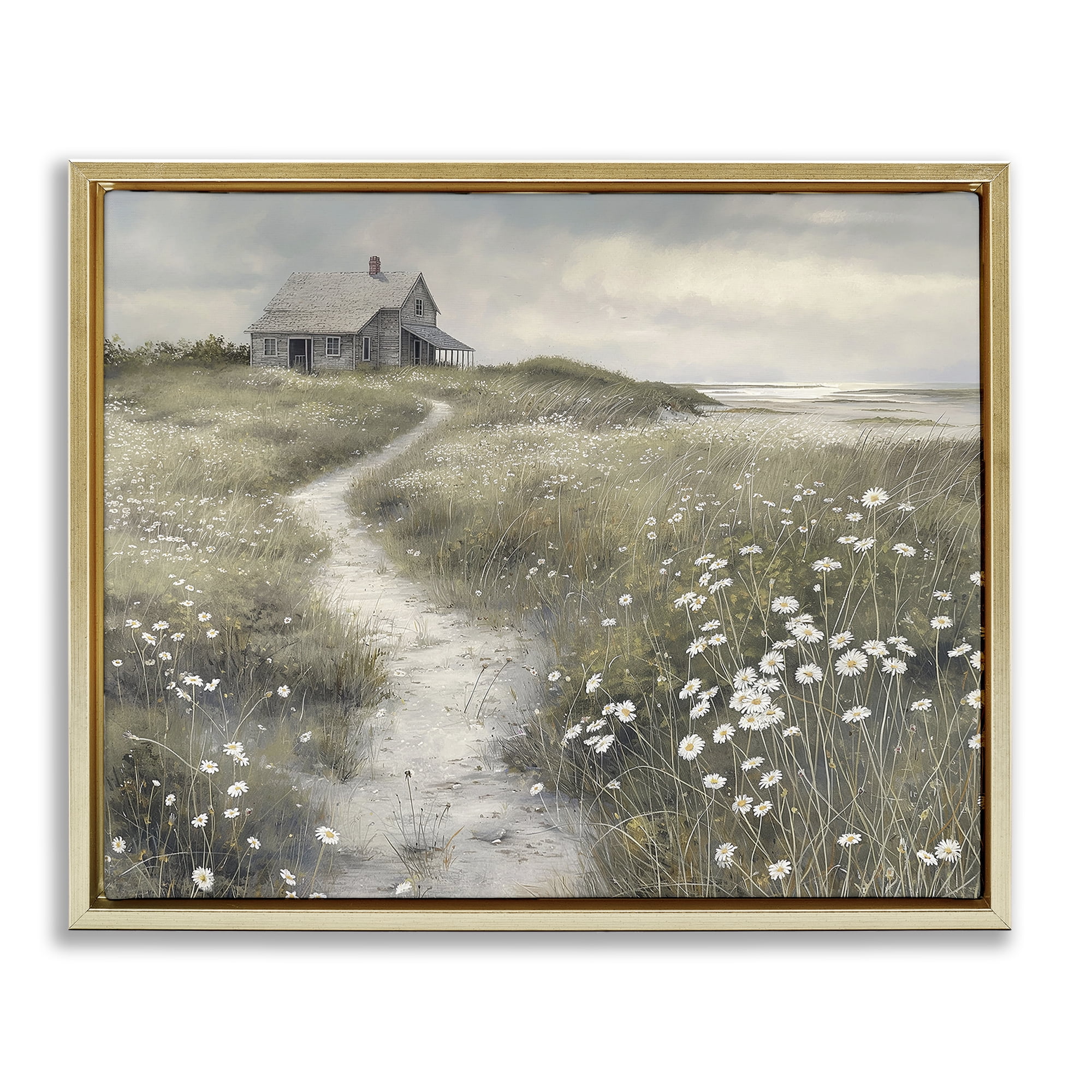 Stupell Industries Pathway To Coastal Cottage Gold Framed Floater Canvas Wall Art, design by Imagine It Images