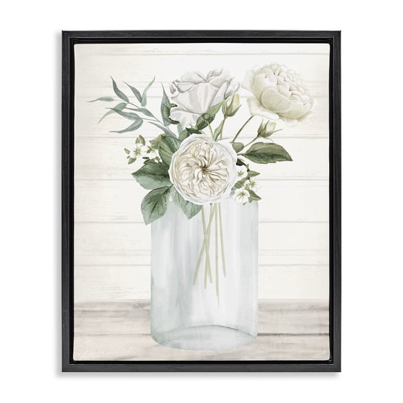 Stupell Industries French Country Patience Flower Vase Black Floating Frame Canvas Art, 17 x 21, by Kim Allen