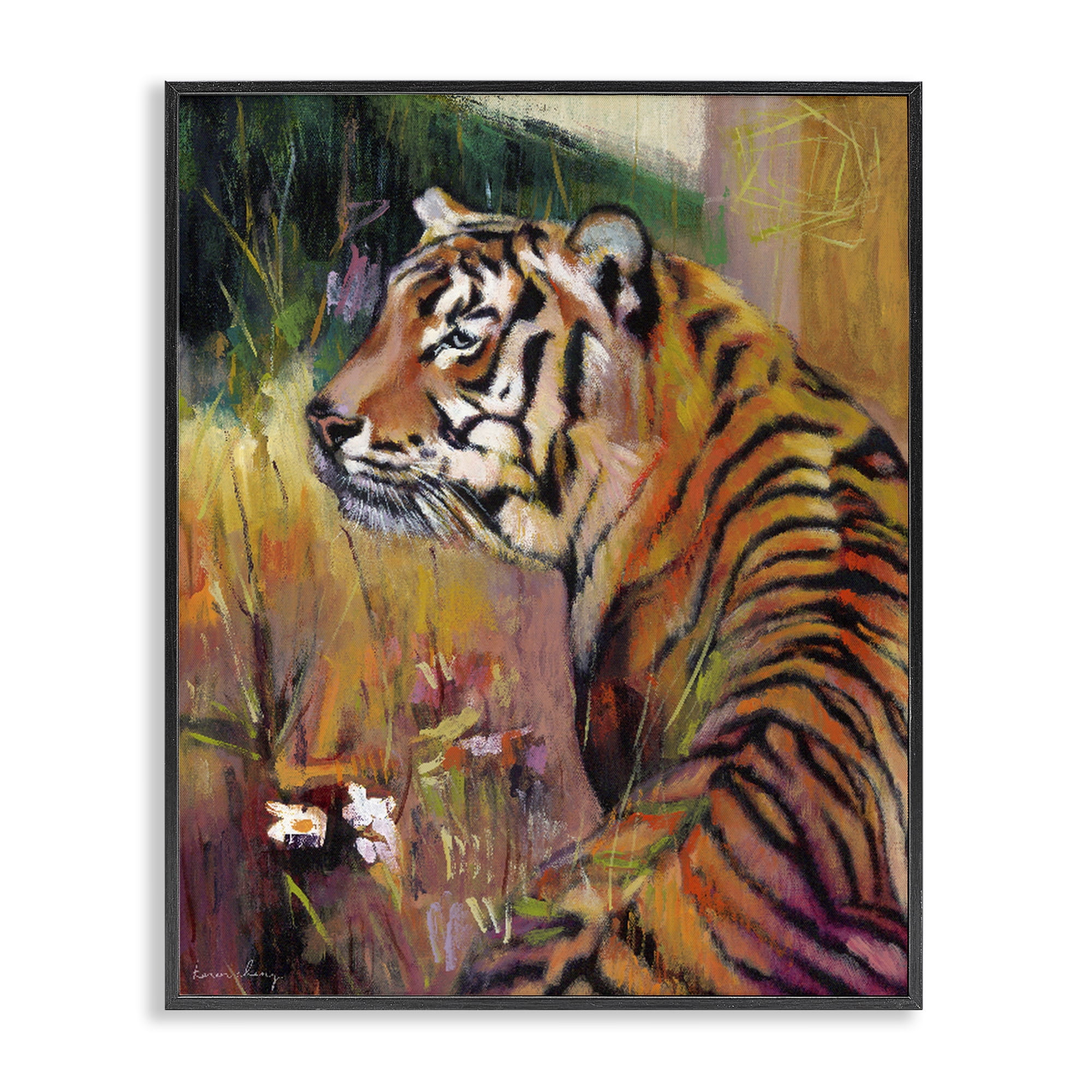 Stupell Industries Patience Tiger in Wait Black Framed Giclee Art, design by Karen Chang
