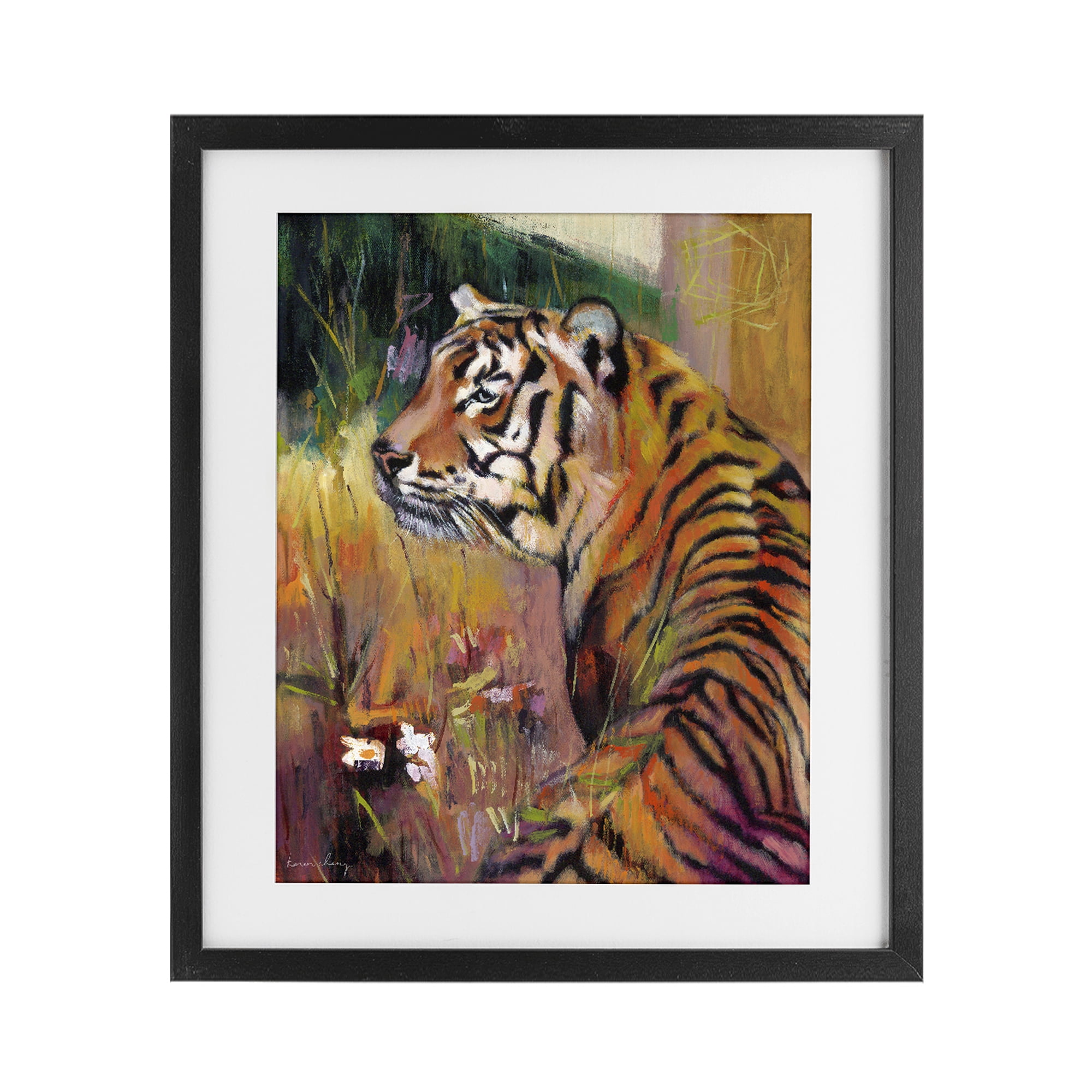 Stupell Industries Patience Tiger in Wait Black Framed Print Under Glass, design by Karen Chang