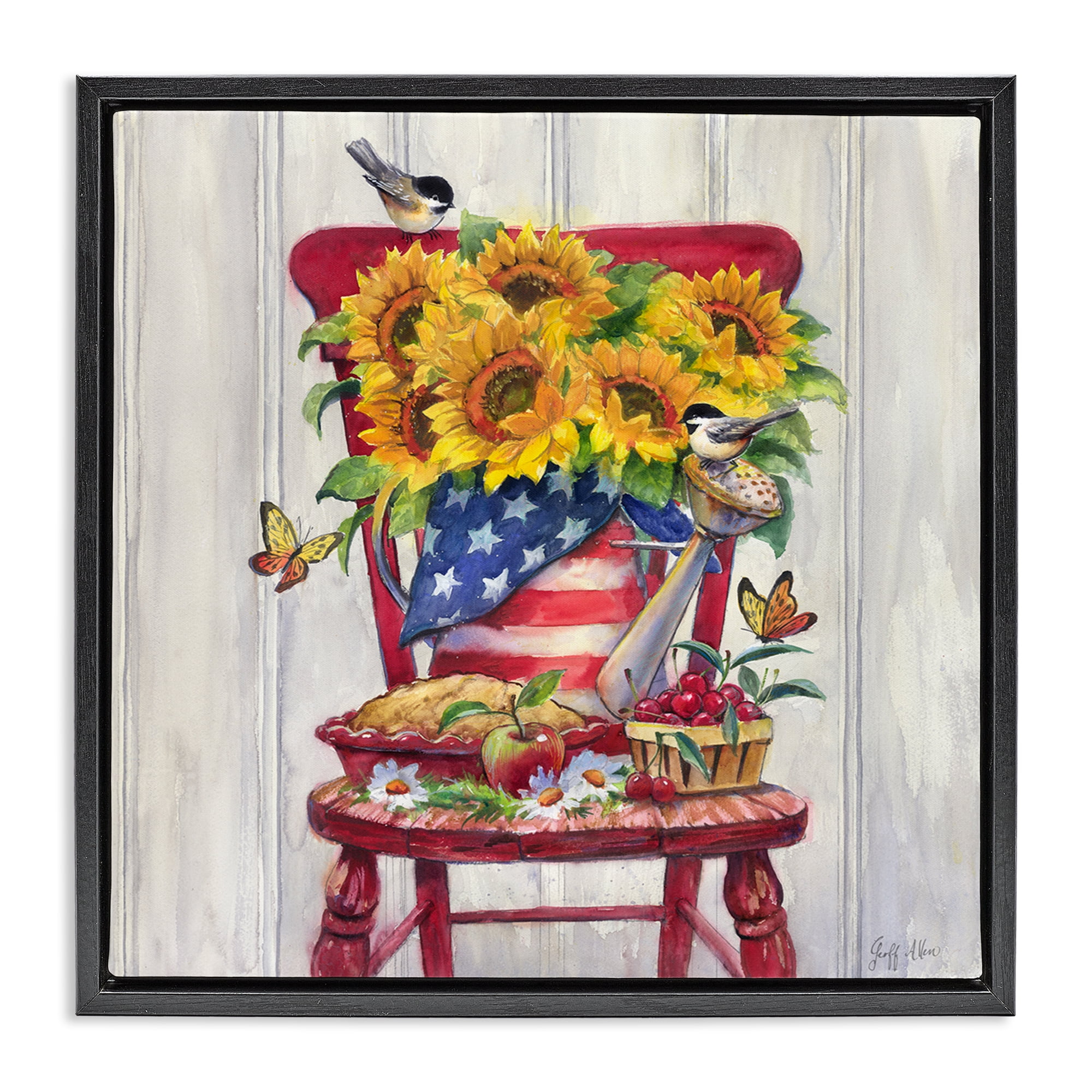 Stupell Industries Patriot Porch Still Life Patriotic Painting Black Floater Framed Canvas Art Print Wall Art, 25 x 25