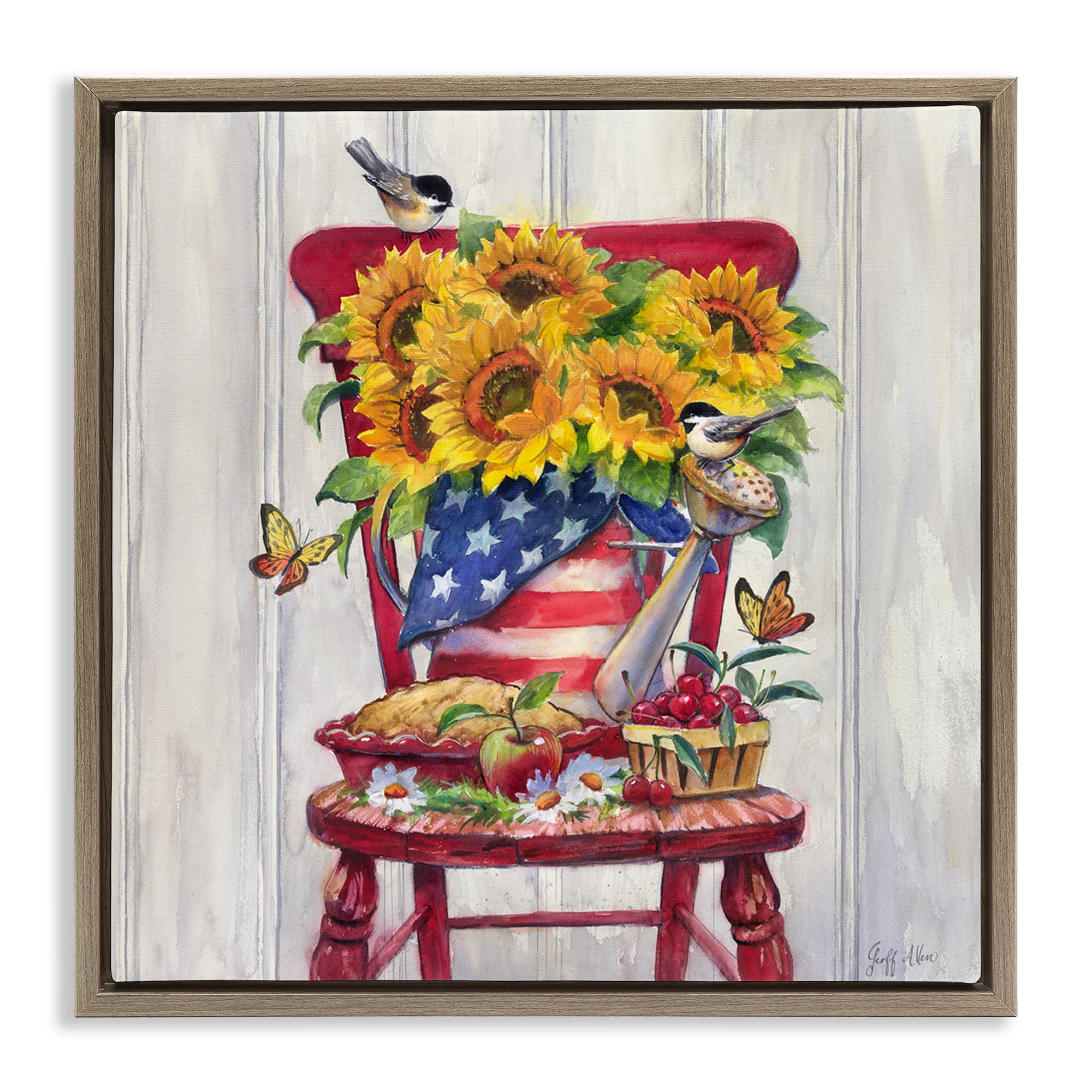 Stupell Industries Patriot Porch Still Life Patriotic Painting Brown Floater Framed Canvas Art Print Wall Art, 25 x 25