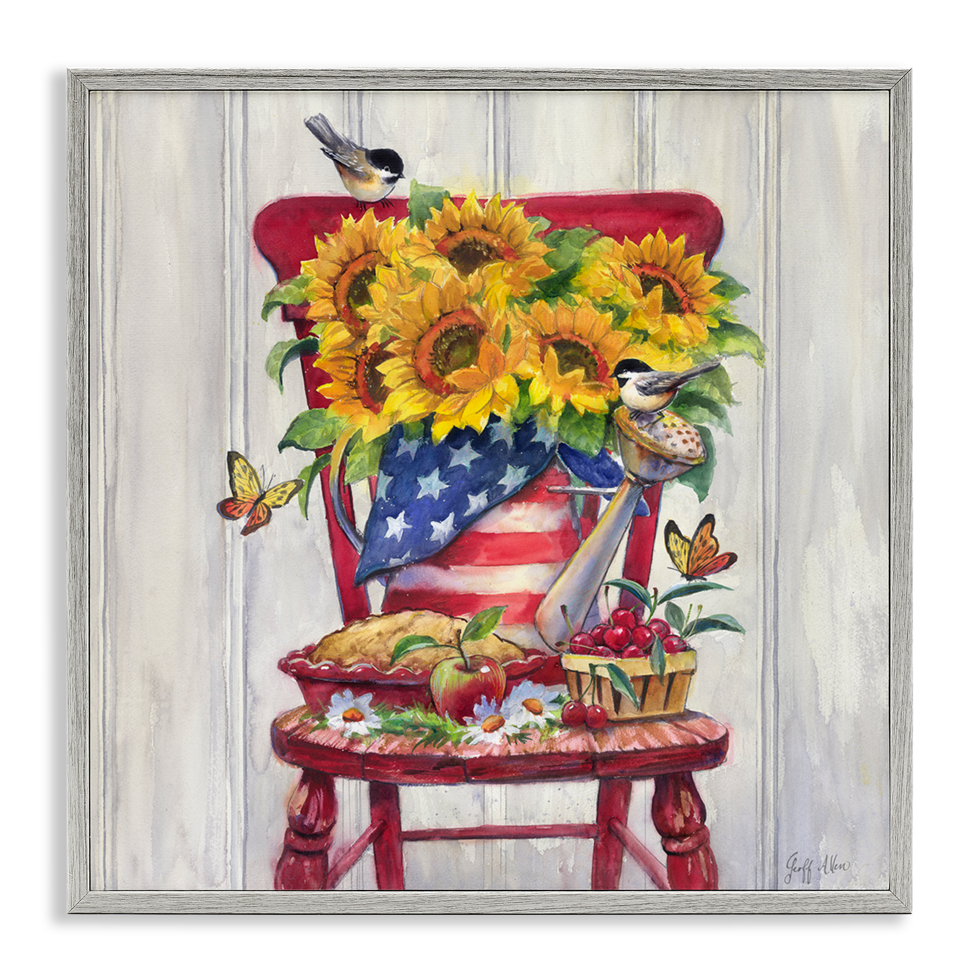 Stupell Industries Patriot Porch Still Life Patriotic Painting Gray Framed Art Print Wall Art, 24 x 24